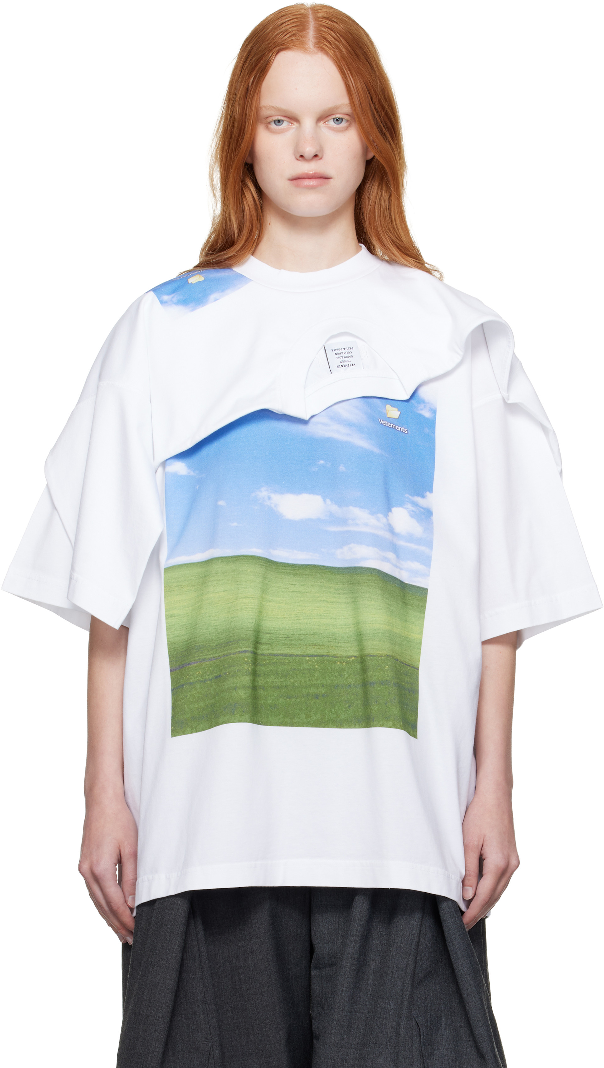 VETEMENTS: ホワイト Desktop ダブルレイヤー Tシャツ | SSENSE 日本