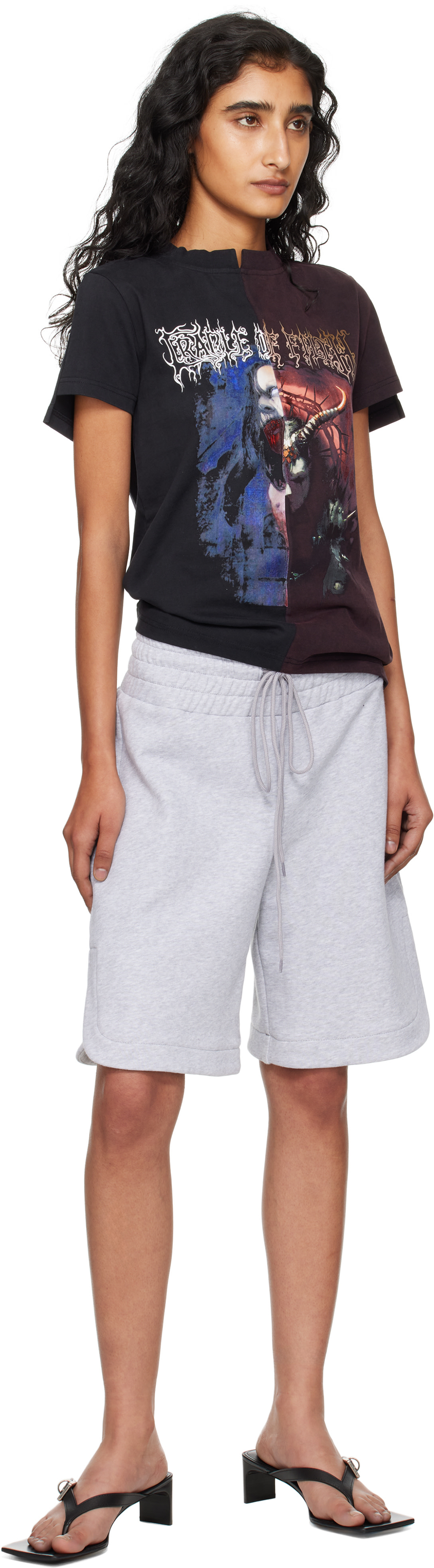 VETEMENTS: ブラック＆バーガンディ Cradle of Filth Cut-Up Fitted T