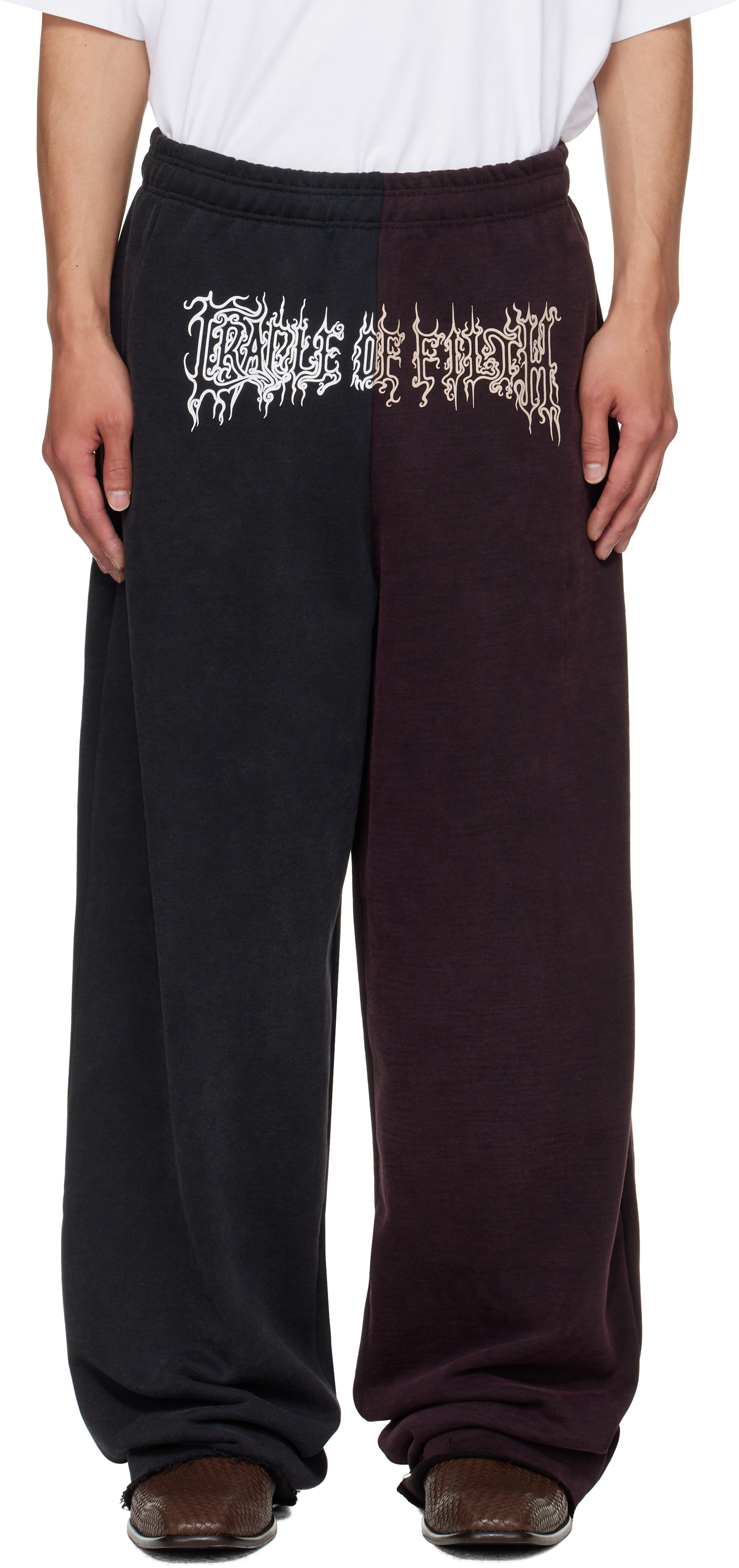 VETEMENTS: Black & Burgundy Cradle of Filth Cut-Up Baggy