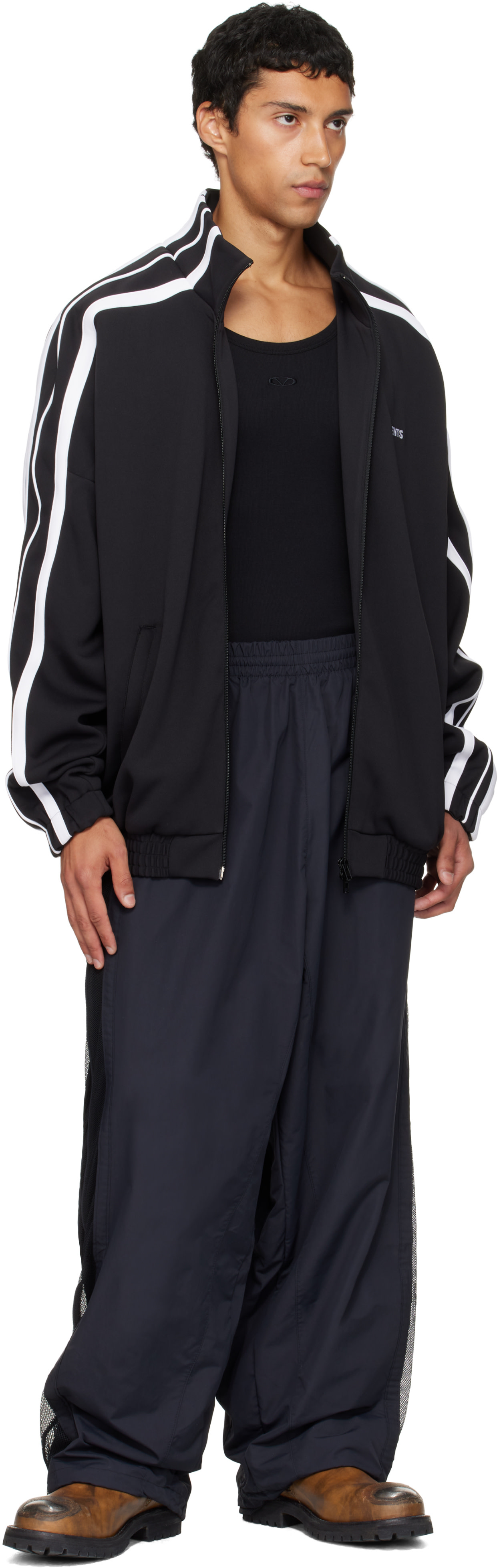 VETEMENTS - 블랙 메시 패널 트랙 팬츠