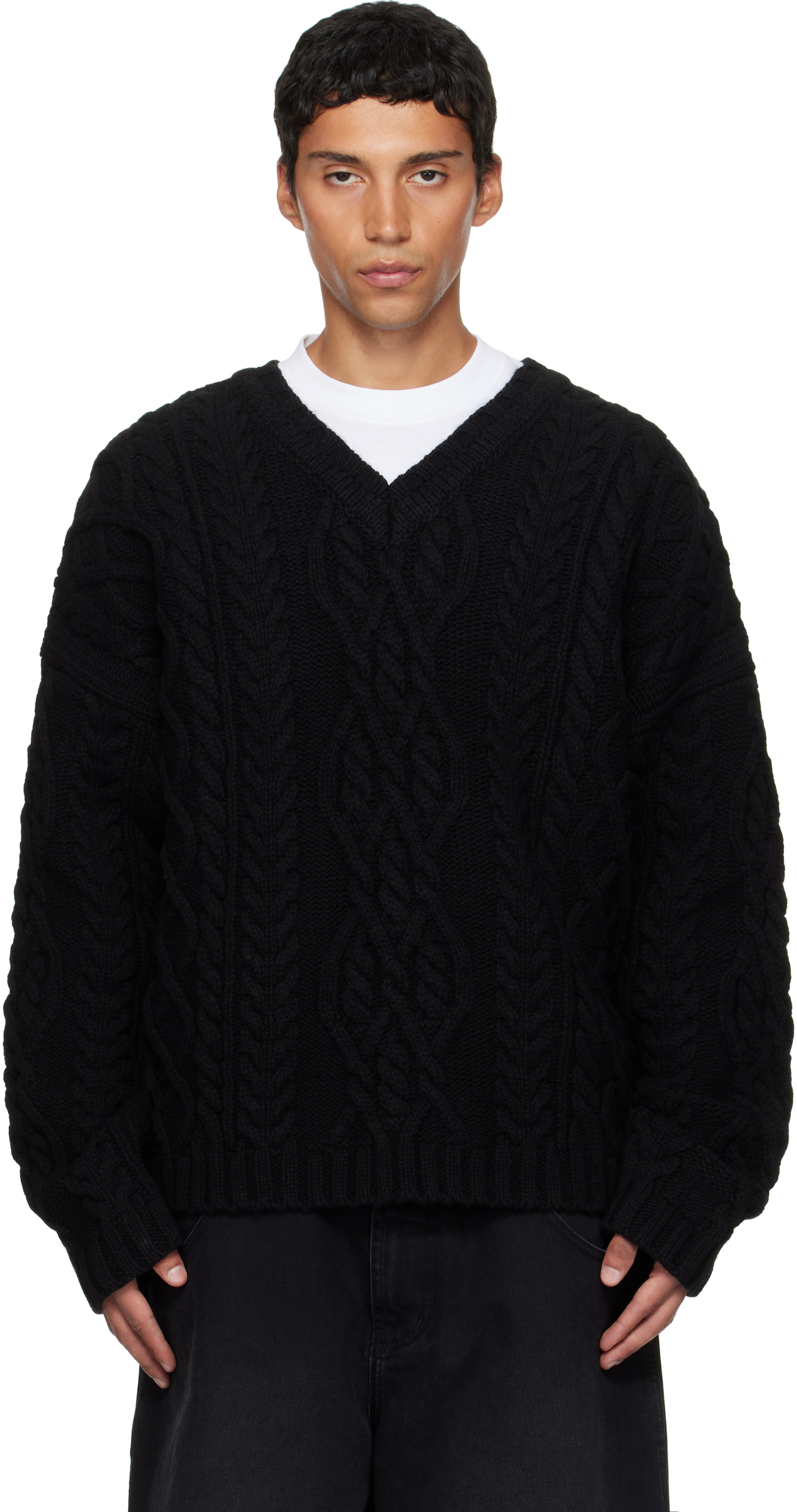 VETEMENTS - Pull noir en tricot câblé