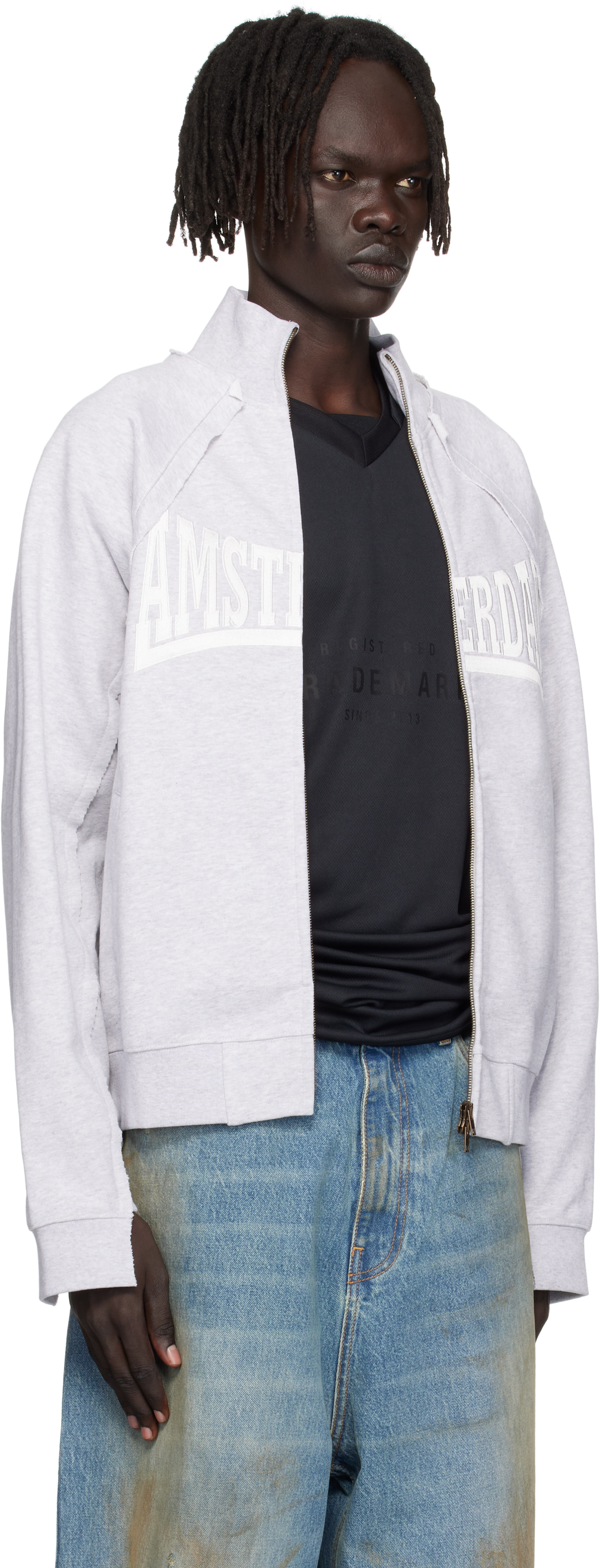 トップス VETEMENTS VETEMENTS: Gray 'Amsterdam' Patched Zip Sweatshirt | SSENSE