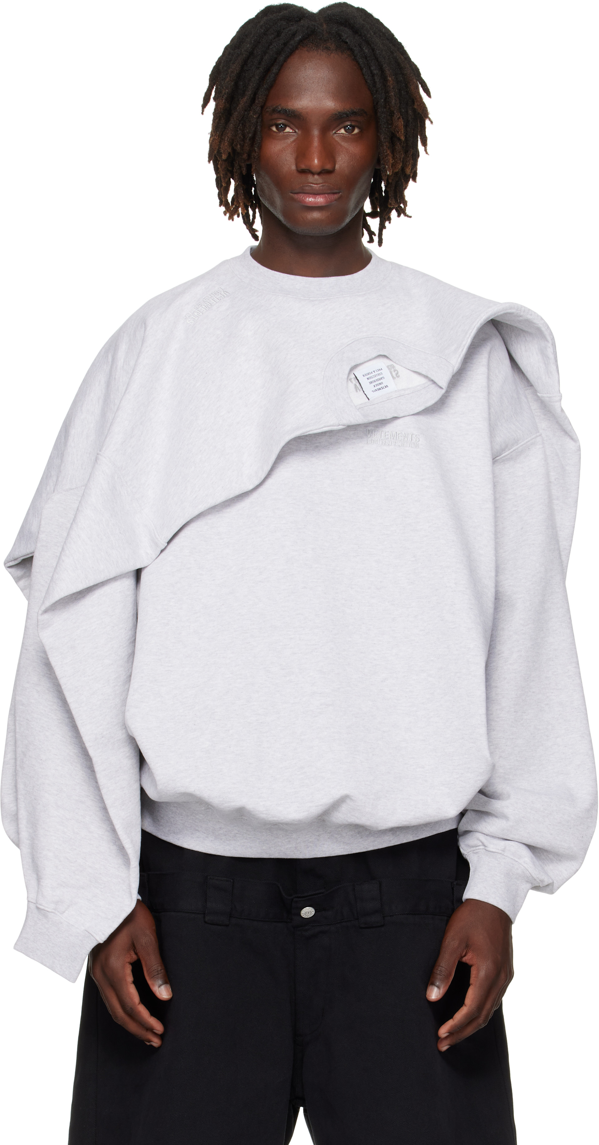 VETEMENTS - Pull molletonné gris à empiècement superposé