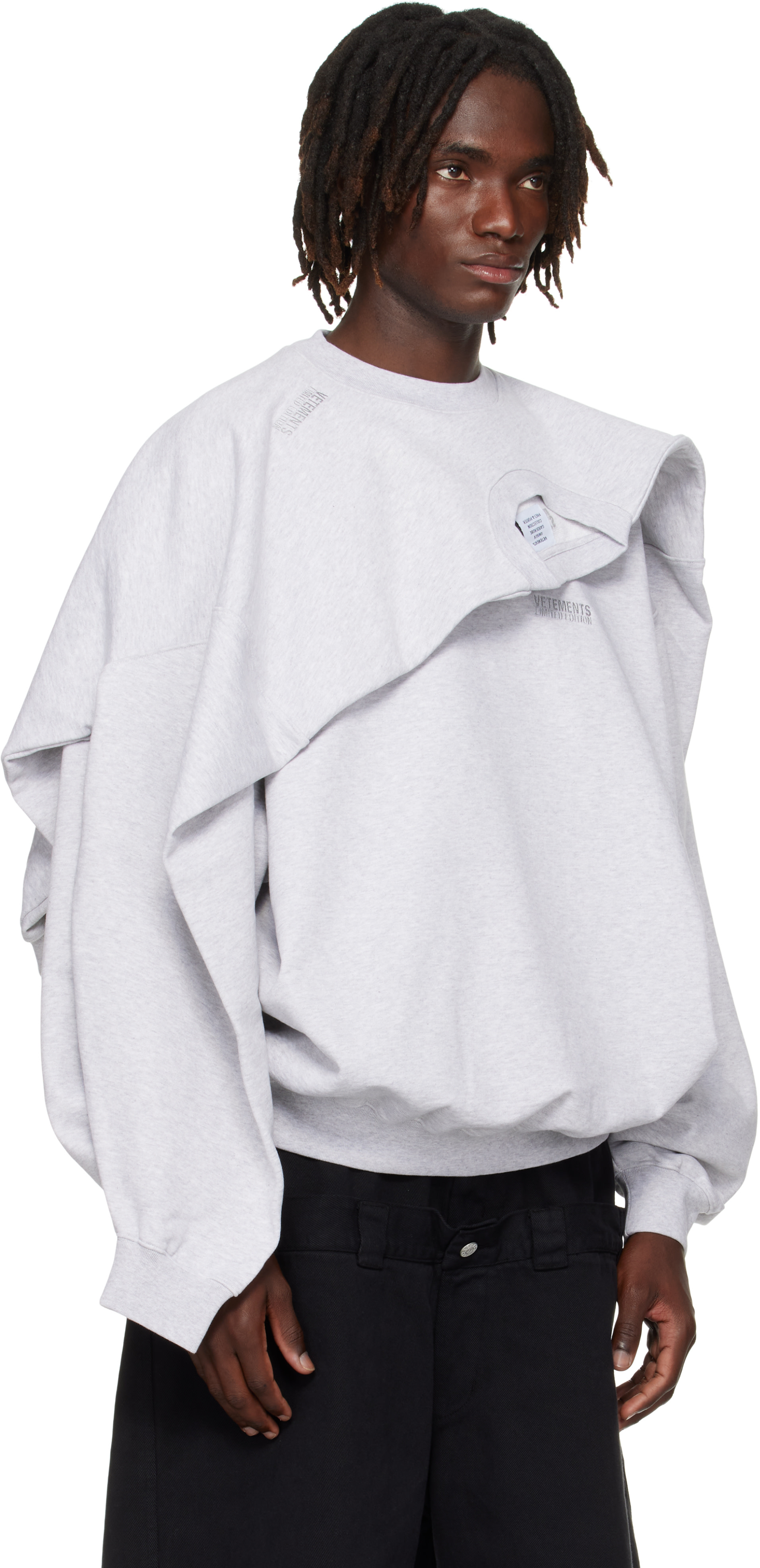 VETEMENTS - Pull molletonné gris à empiècement superposé