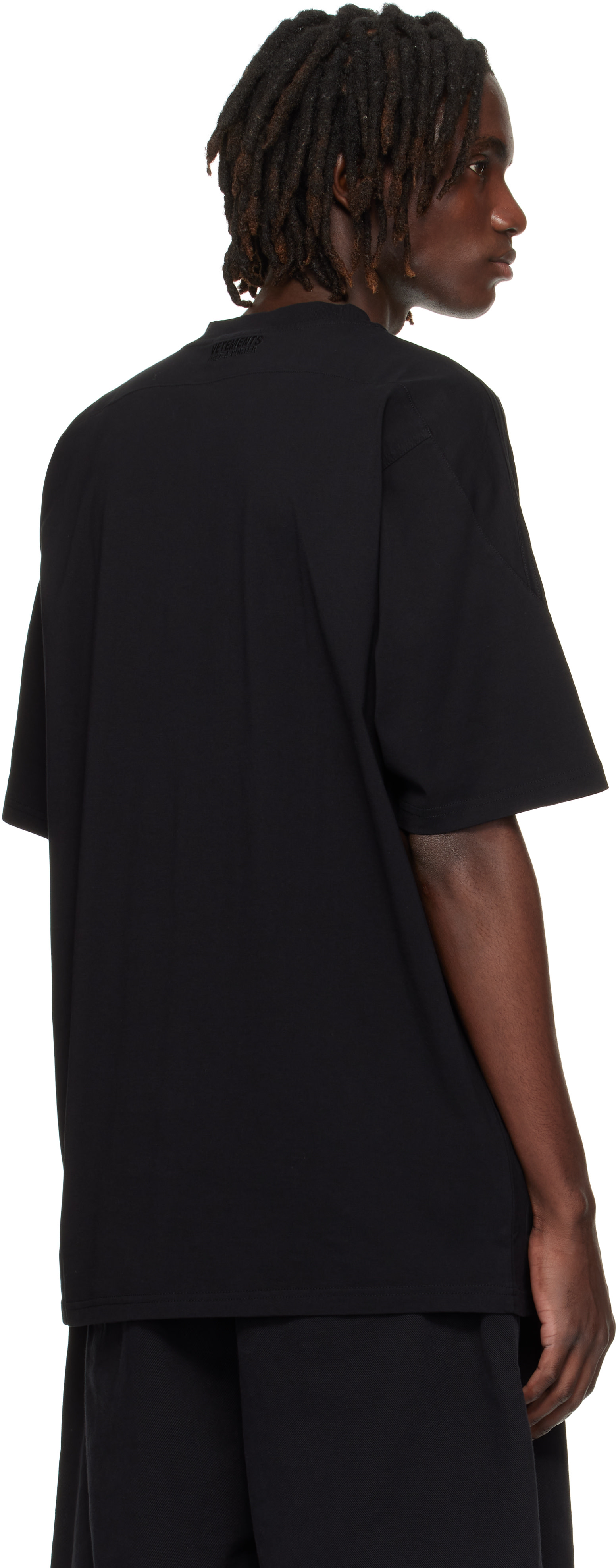 VETEMENTS: Black Cut-Up V-Neck T-shirt | SSENSE