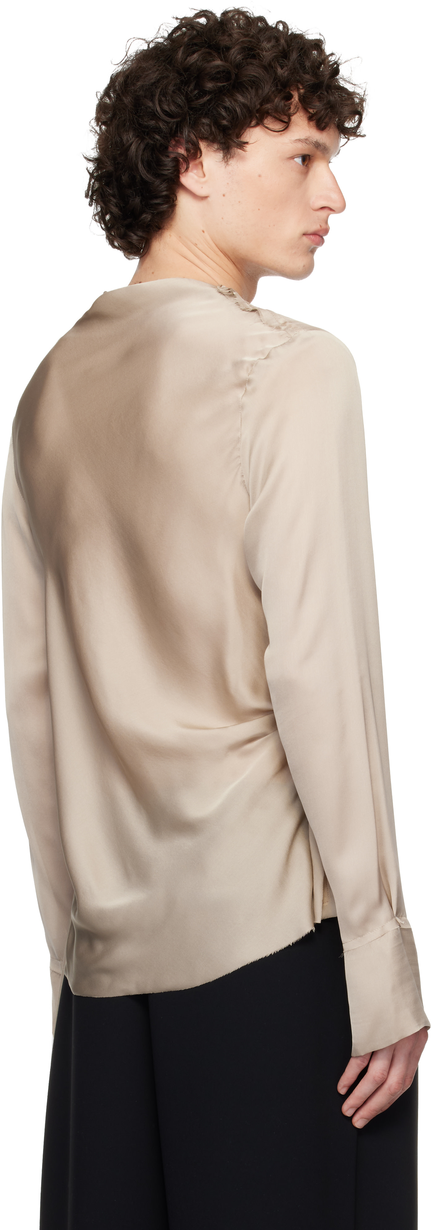 トップス Esan AARON ESH: Taupe Draped Neck Long Sleeve Silk Blouse | SSENSE