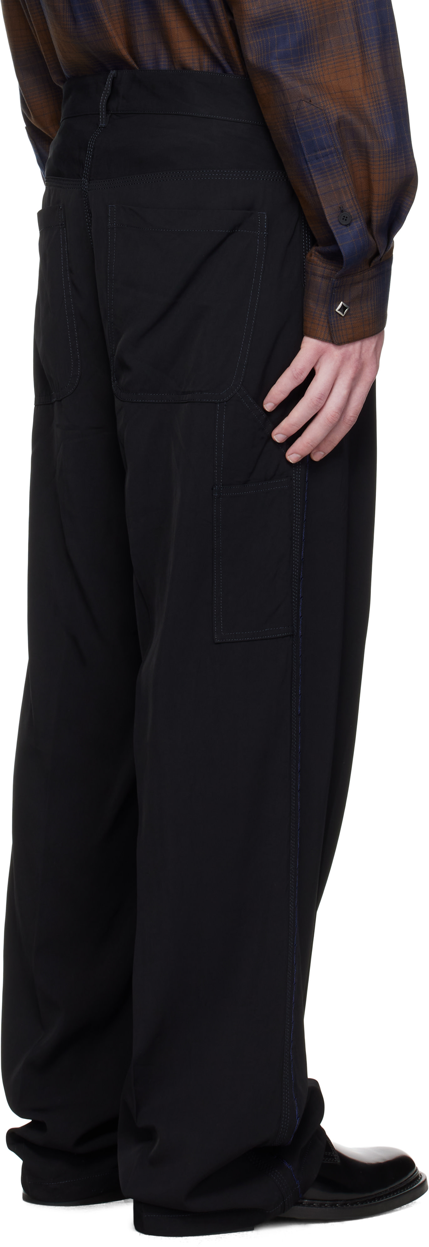 Toga Virilis: Black Viscose Twill Trousers | SSENSE