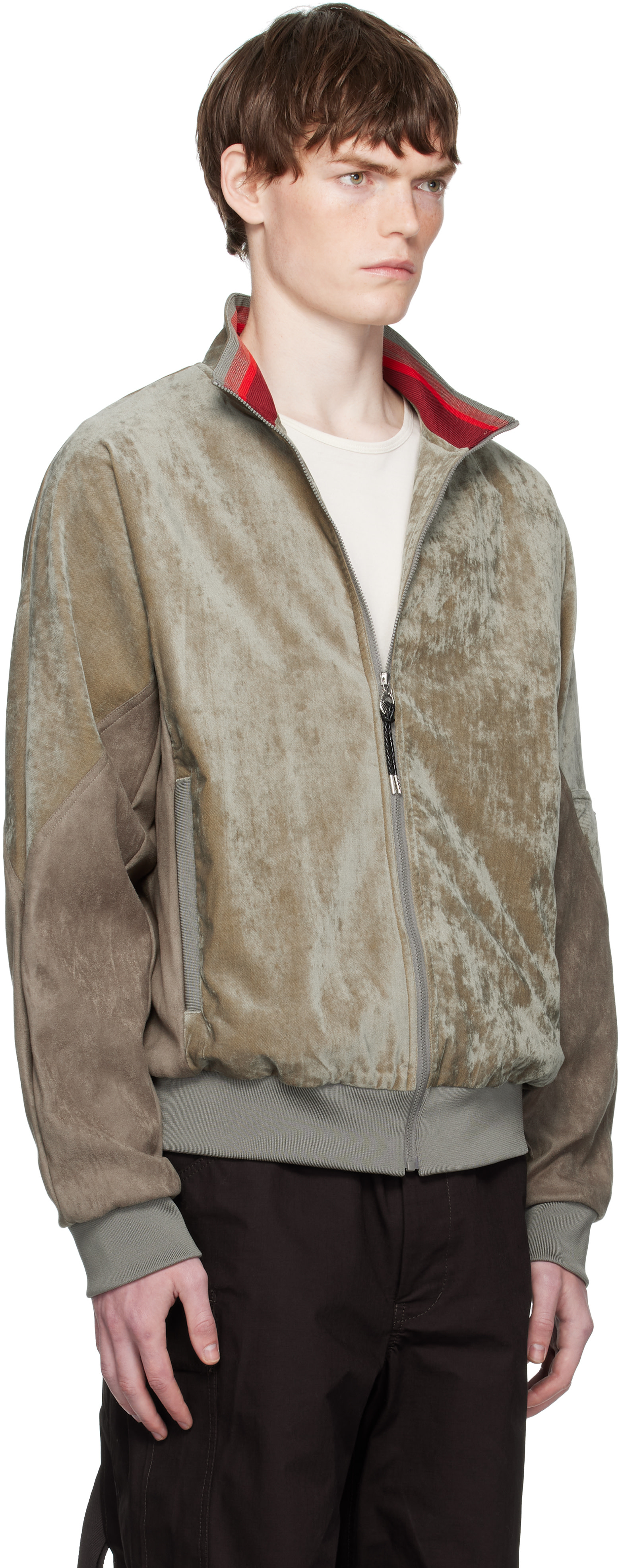 toga virilis ジップ トラックジャケット Toga Virilis: カーキ ベルベット トラックジャケット | SSENSE 日本
