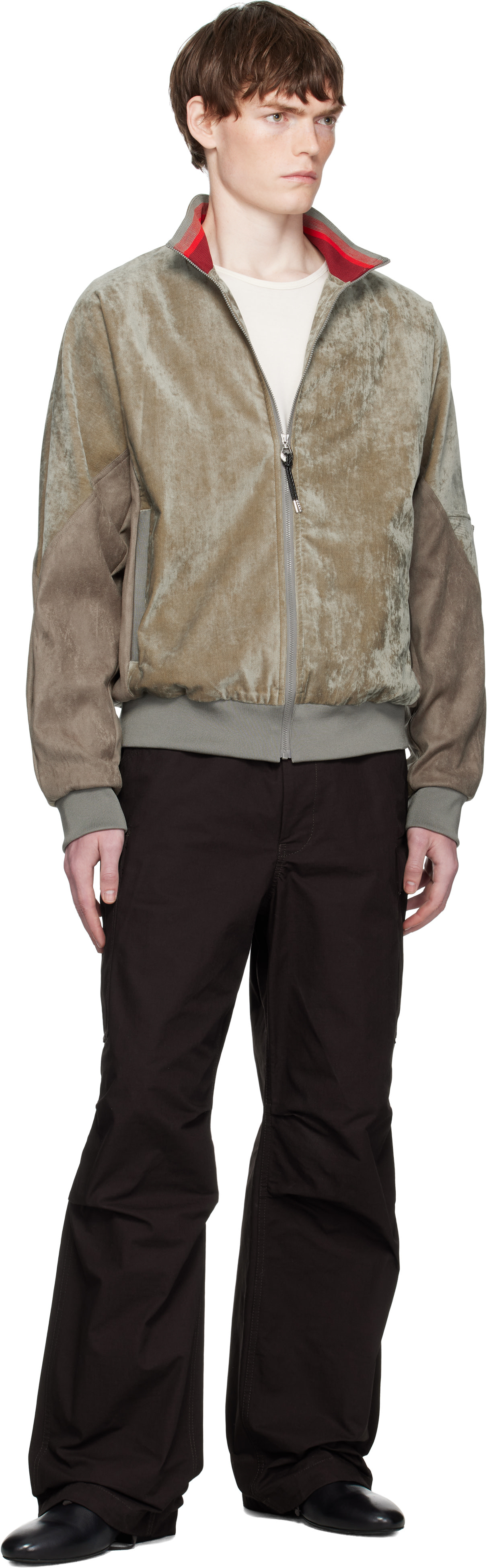 Toga Virilis: Khaki Velvet Track Jacket | SSENSE