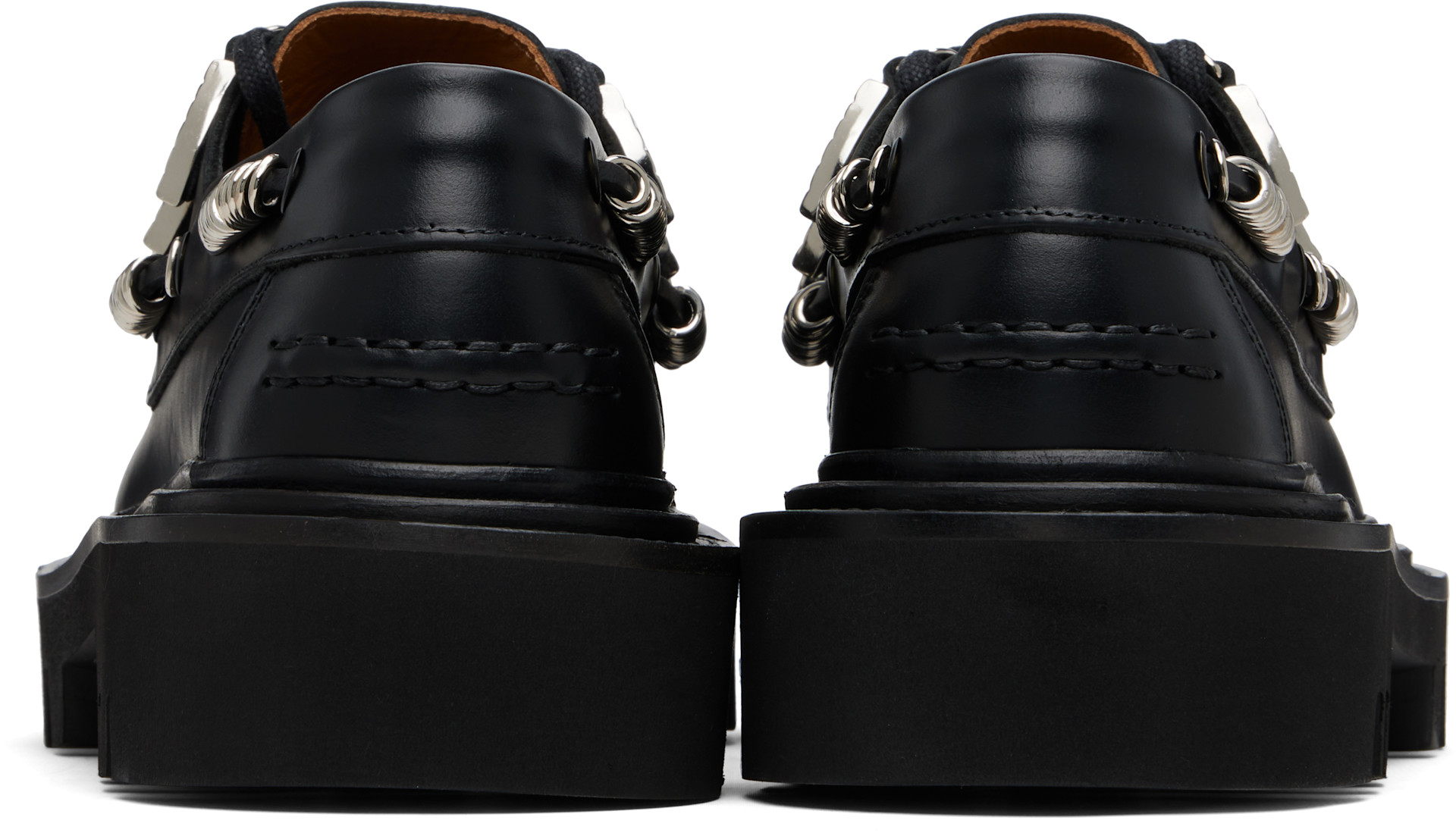 Toga Virilis: Black Hard Leather Boat Shoes | SSENSE