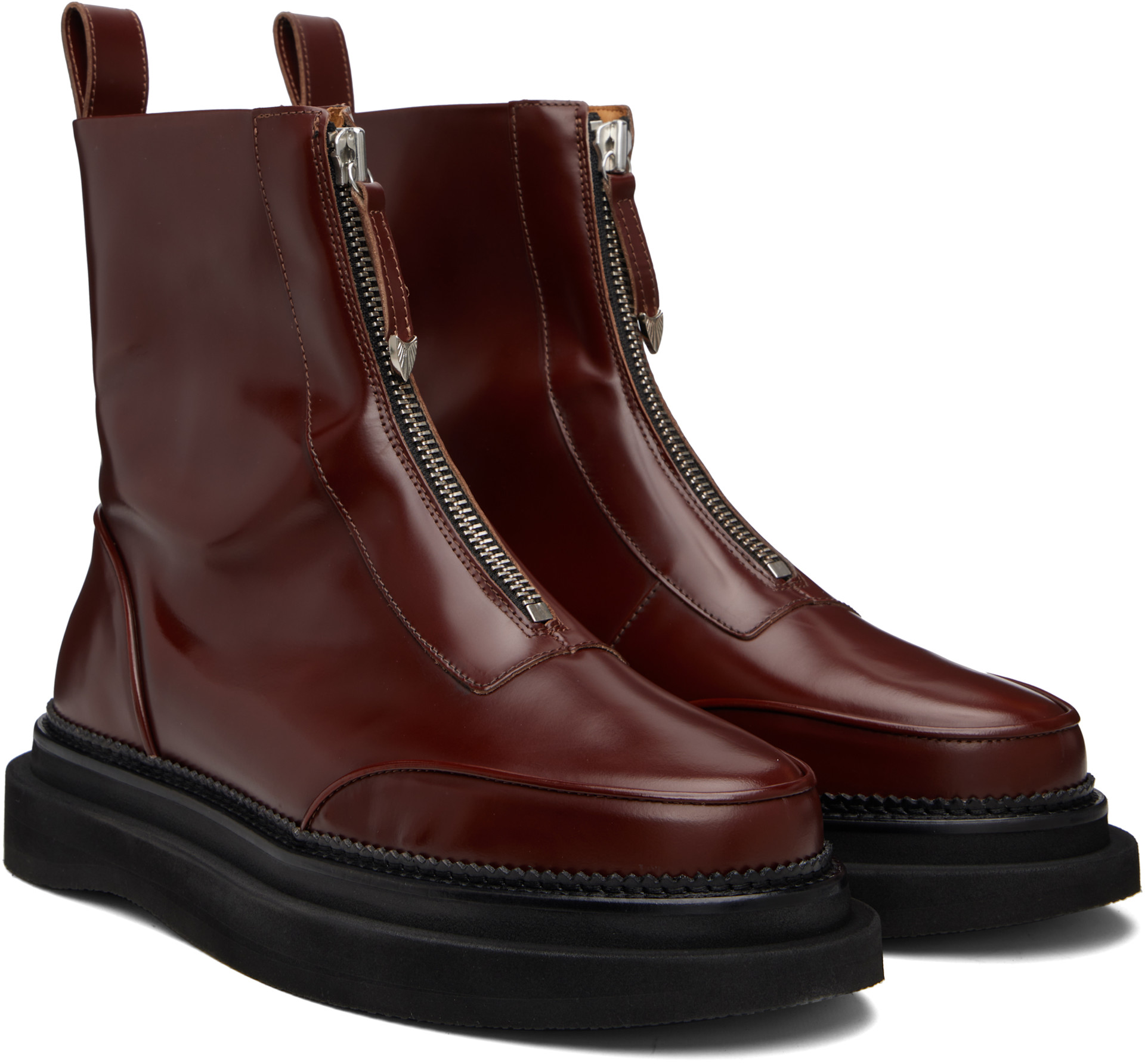 Toga Virilis: Brown Leather AJ1430 Zip-Up Boots | SSENSE