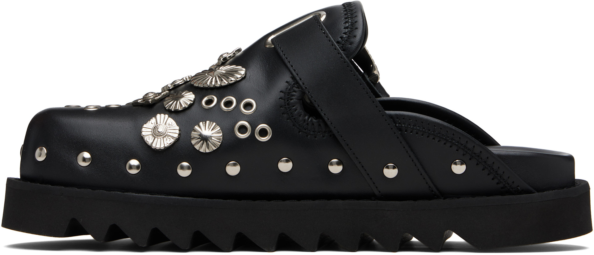 Toga Virilis: Black Eyelet Metal Sabot Loafers | SSENSE