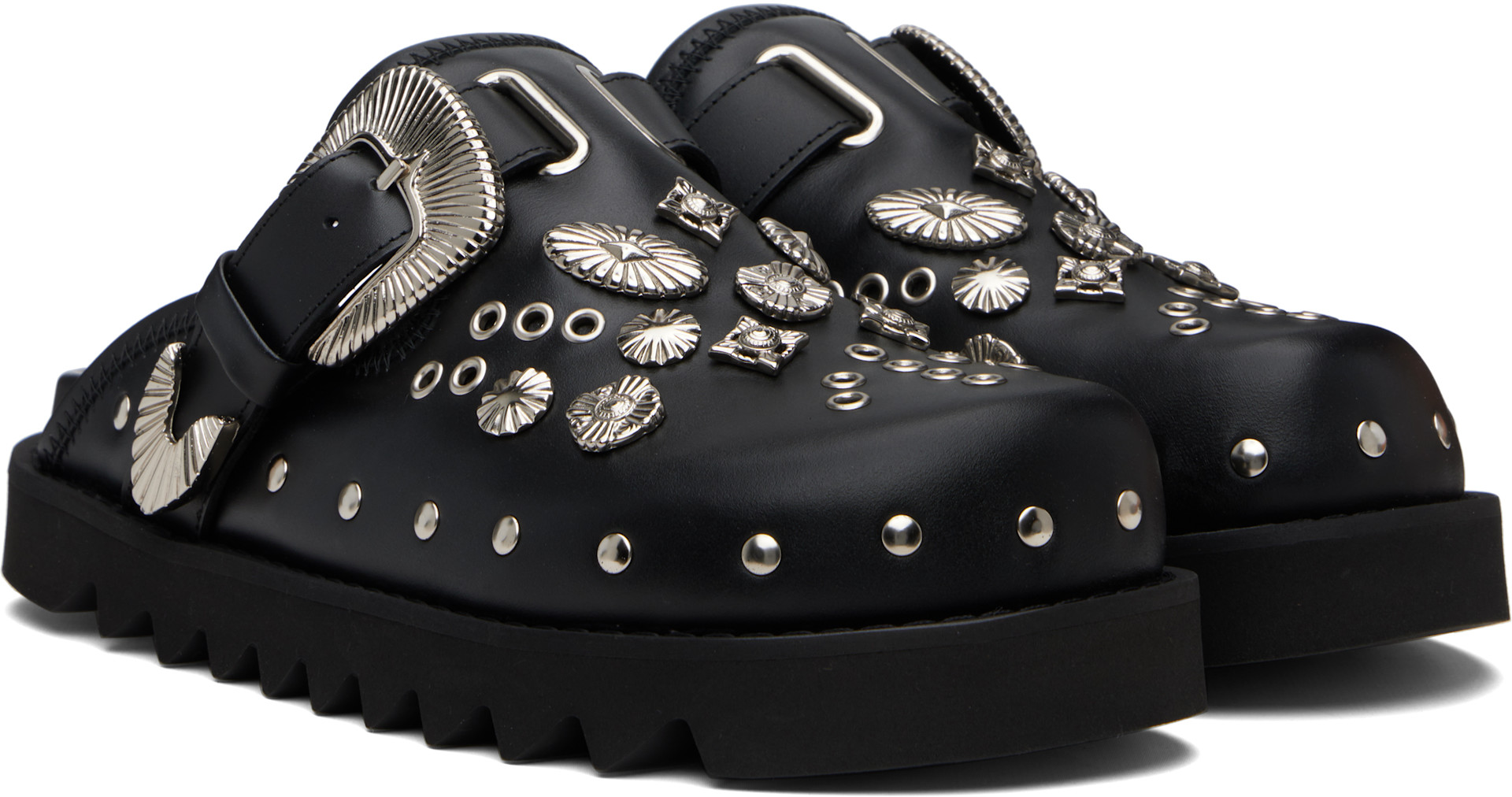 【43】TOGA VIRILIS SHOE EYELET L SABOT Toga Virilis: Black Eyelet Metal Sabot Loafers | SSENSE
