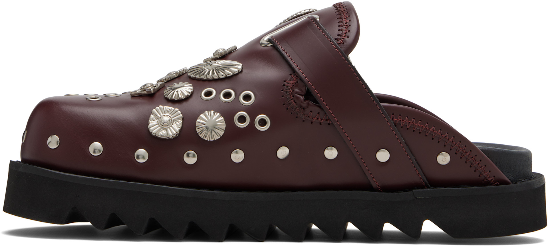 靴 TOGA VIRILIS EYELET L SABOT 43 Toga Virilis: SSENSE限定 バーガンディ Eyelet Metal サボミュール