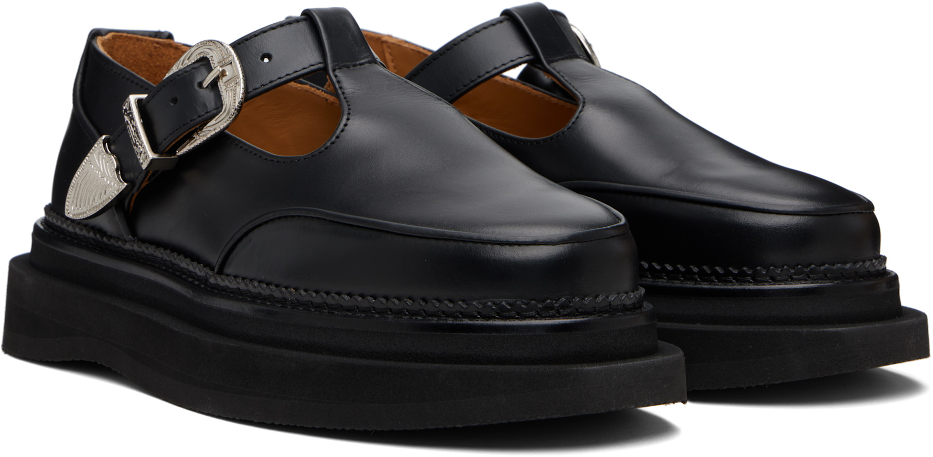 Toga Virilis: Black Hard Leather Loafers | SSENSE