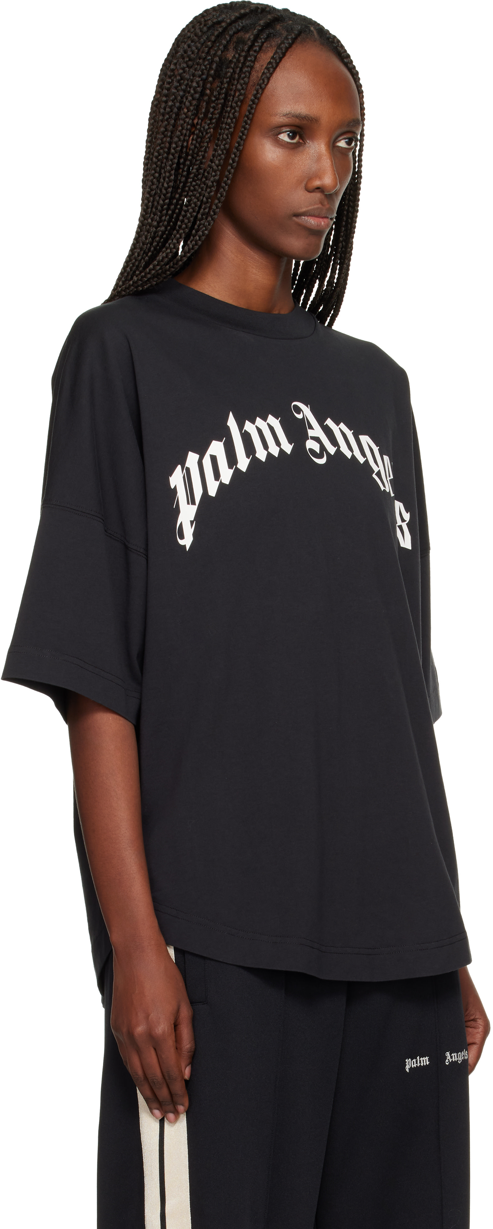 Palm Angels: Black Curved Logo Over T-shirt | SSENSE