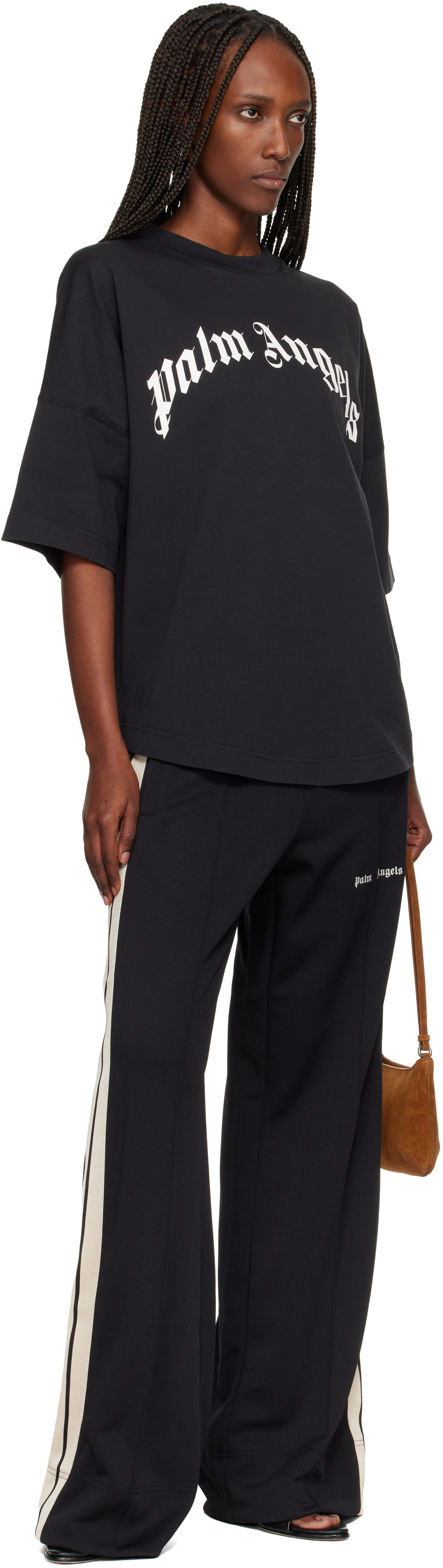 Palm Angels: Black Curved Logo Over T-shirt | SSENSE