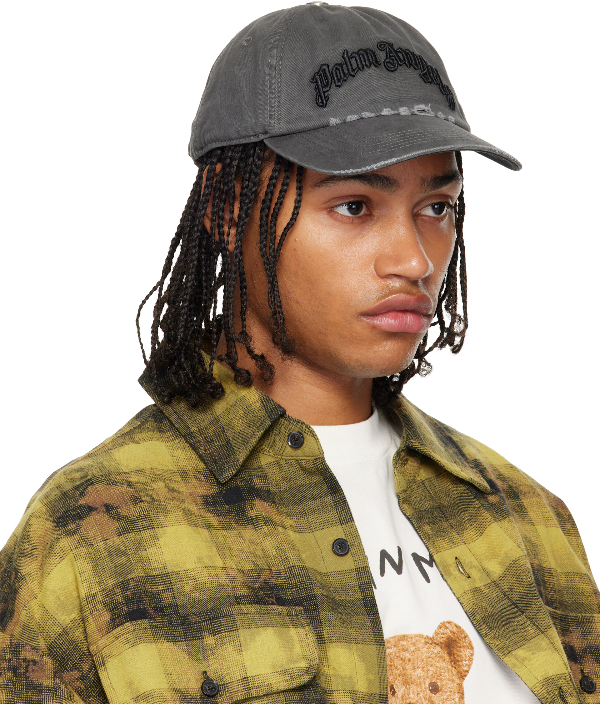 Palm Angels - Gray Curved Logo Distressed Cap