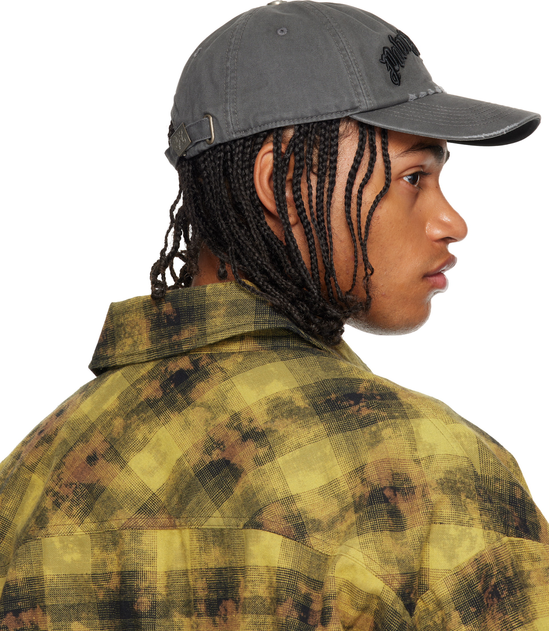 Palm Angels: グレー カーブドロゴ ディストレス キャップ | SSENSE 日本