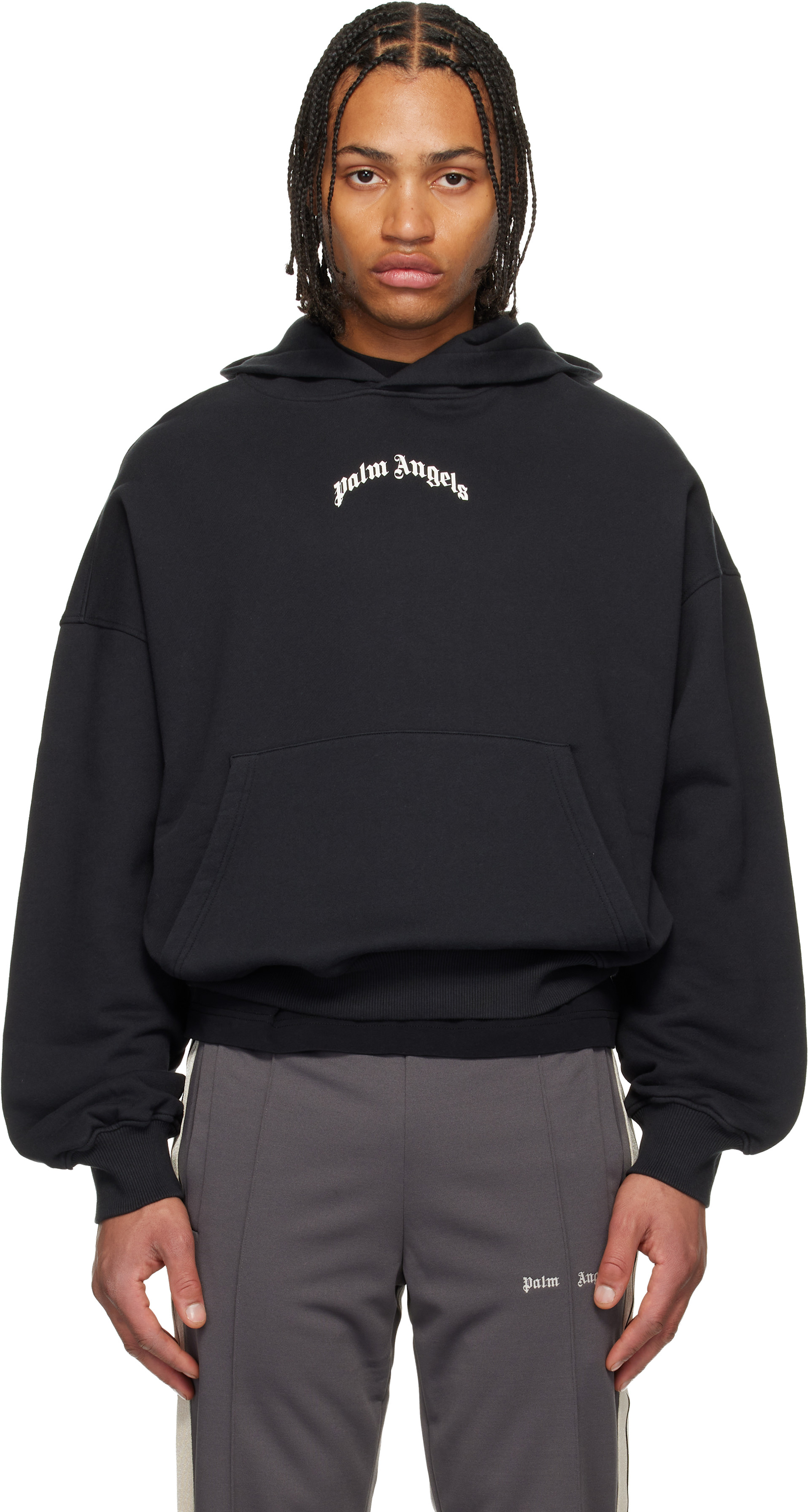 Palm Angels - Pull à capuche décontracté noir à logos incurvés
