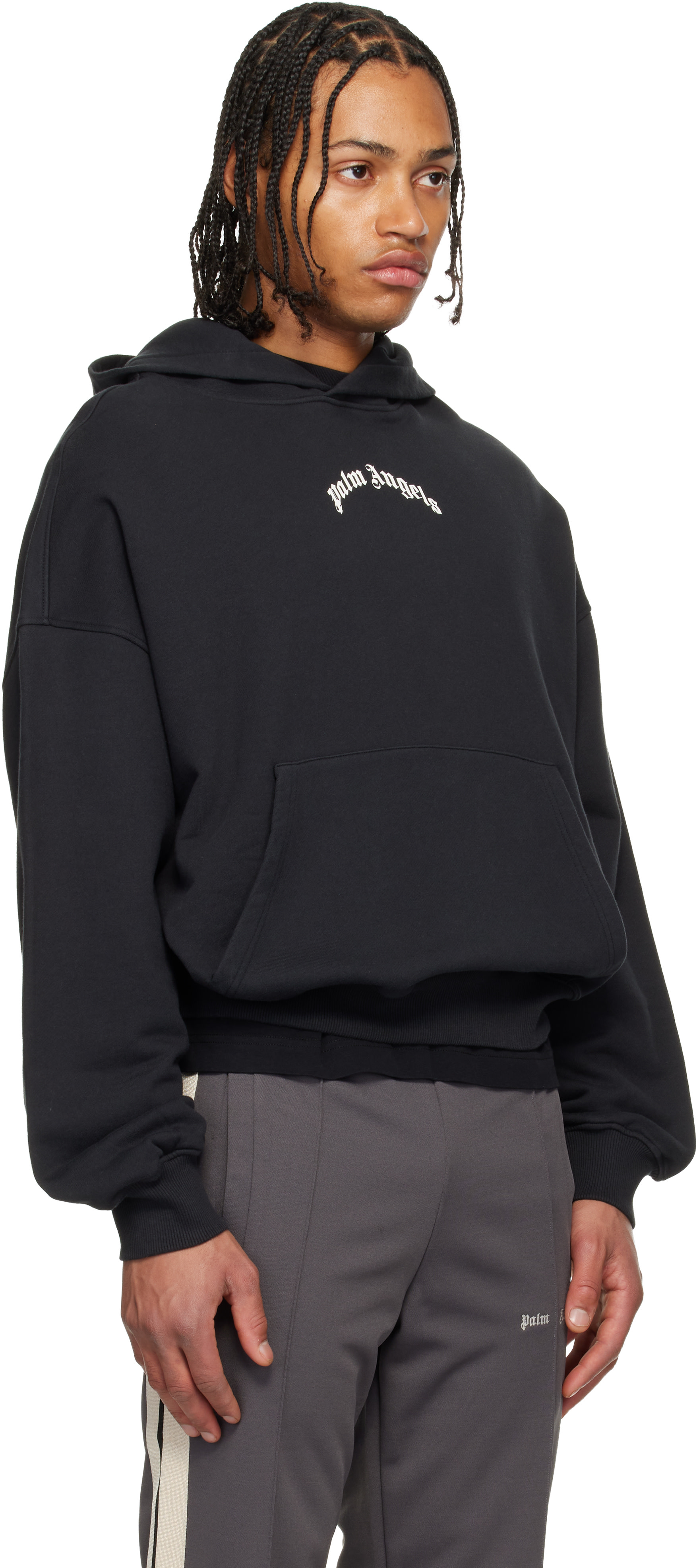 Palm Angels - Pull à capuche décontracté noir à logos incurvés