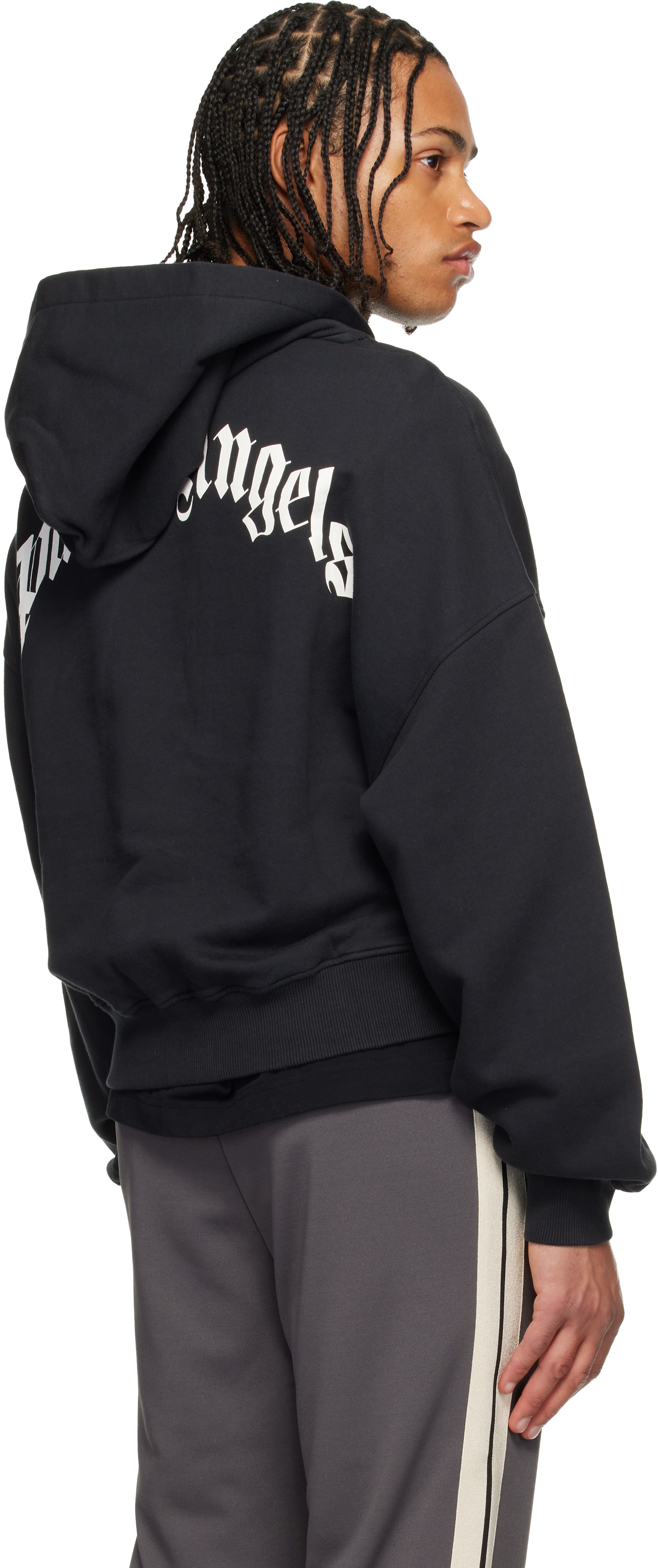 Palm Angels - Pull à capuche décontracté noir à logos incurvés