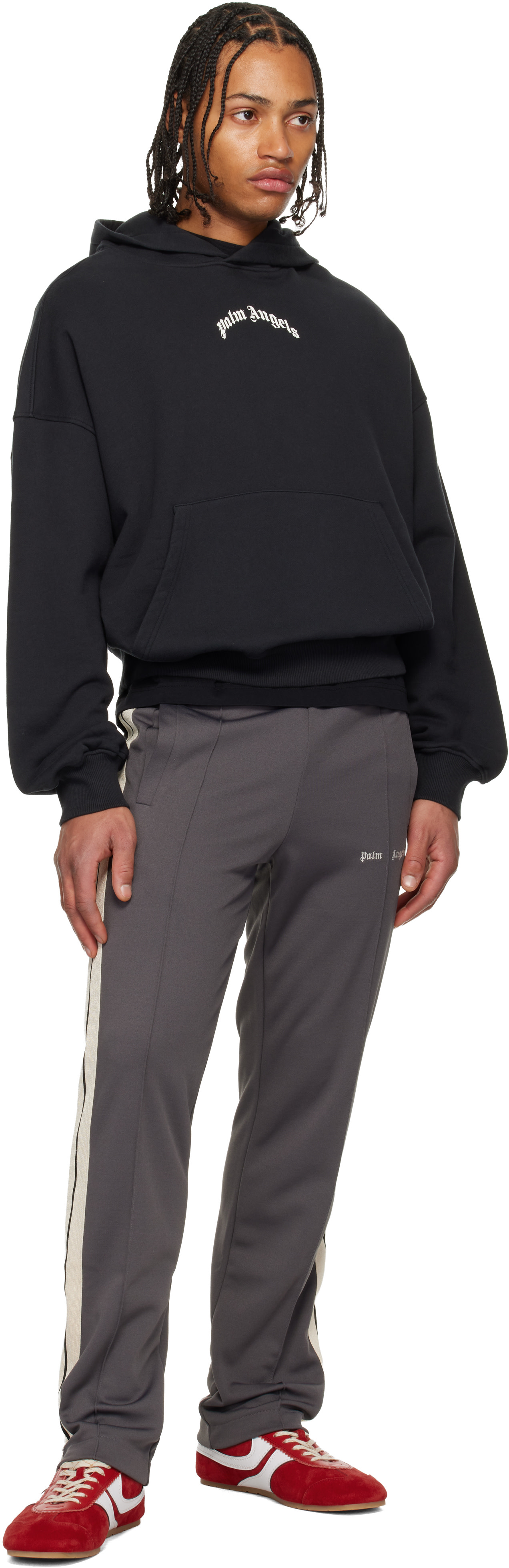 Palm Angels - Pull à capuche décontracté noir à logos incurvés