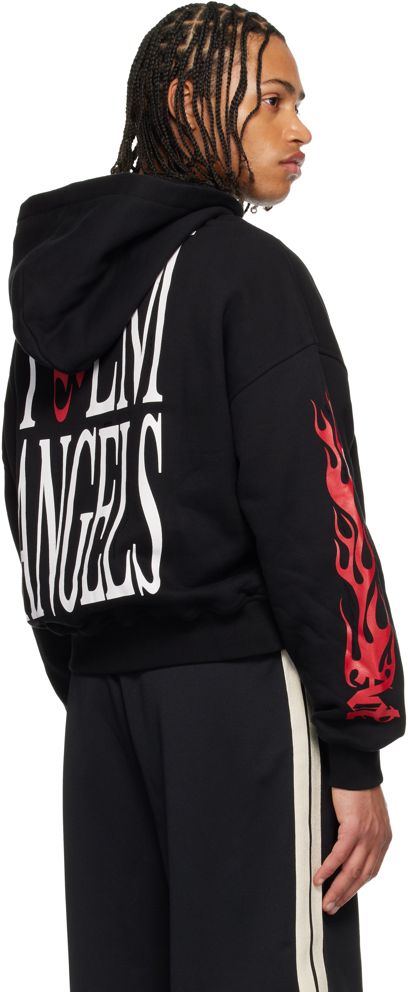 Palm Angels: Black Flames Flag Zip Hoodie | SSENSE