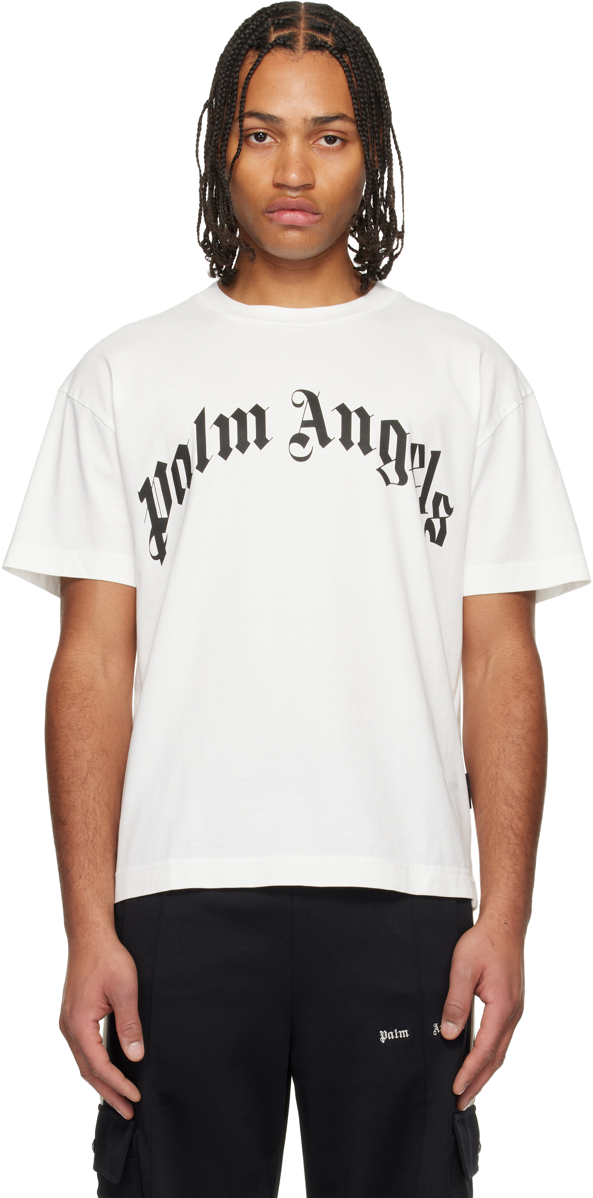 Palm Angels: オフホワイト カーブドロゴ Tシャツ | SSENSE 日本