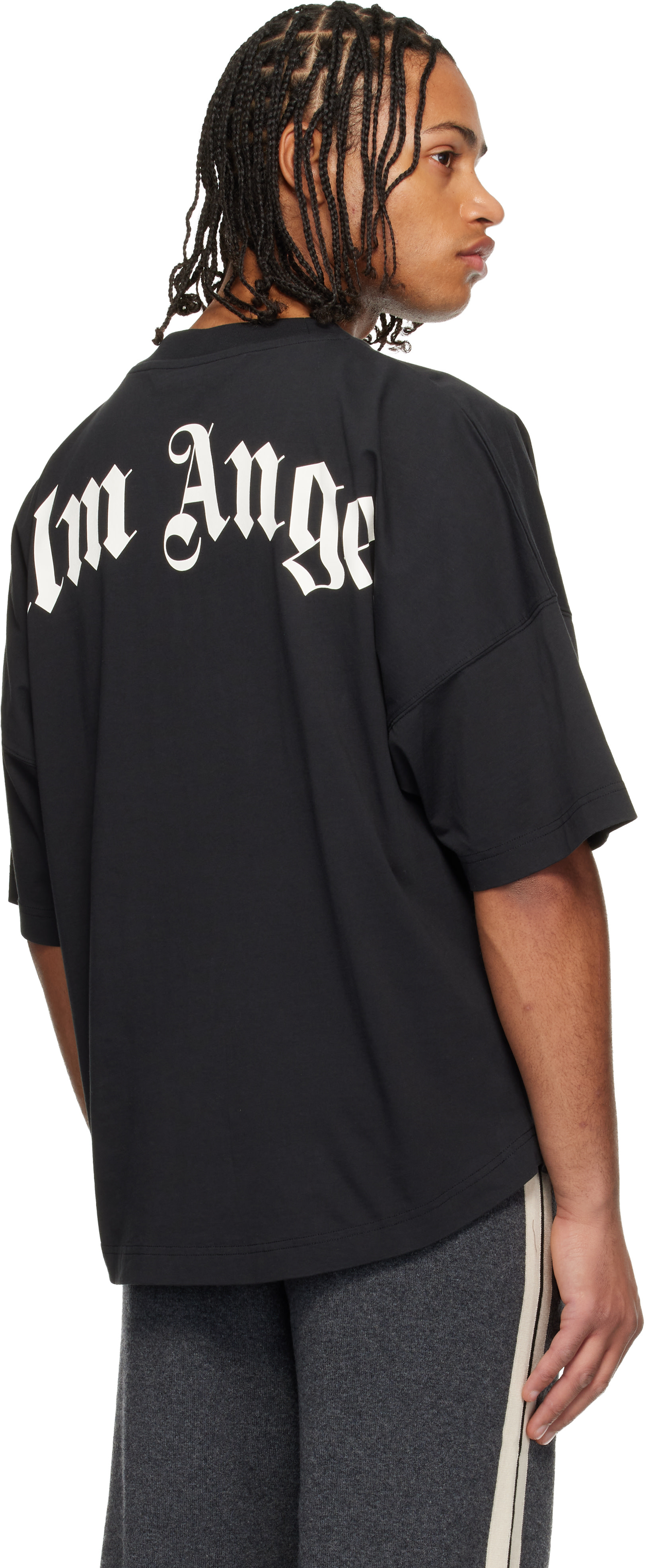 Palm Angels: Black Curved Logo Over T-shirt | SSENSE