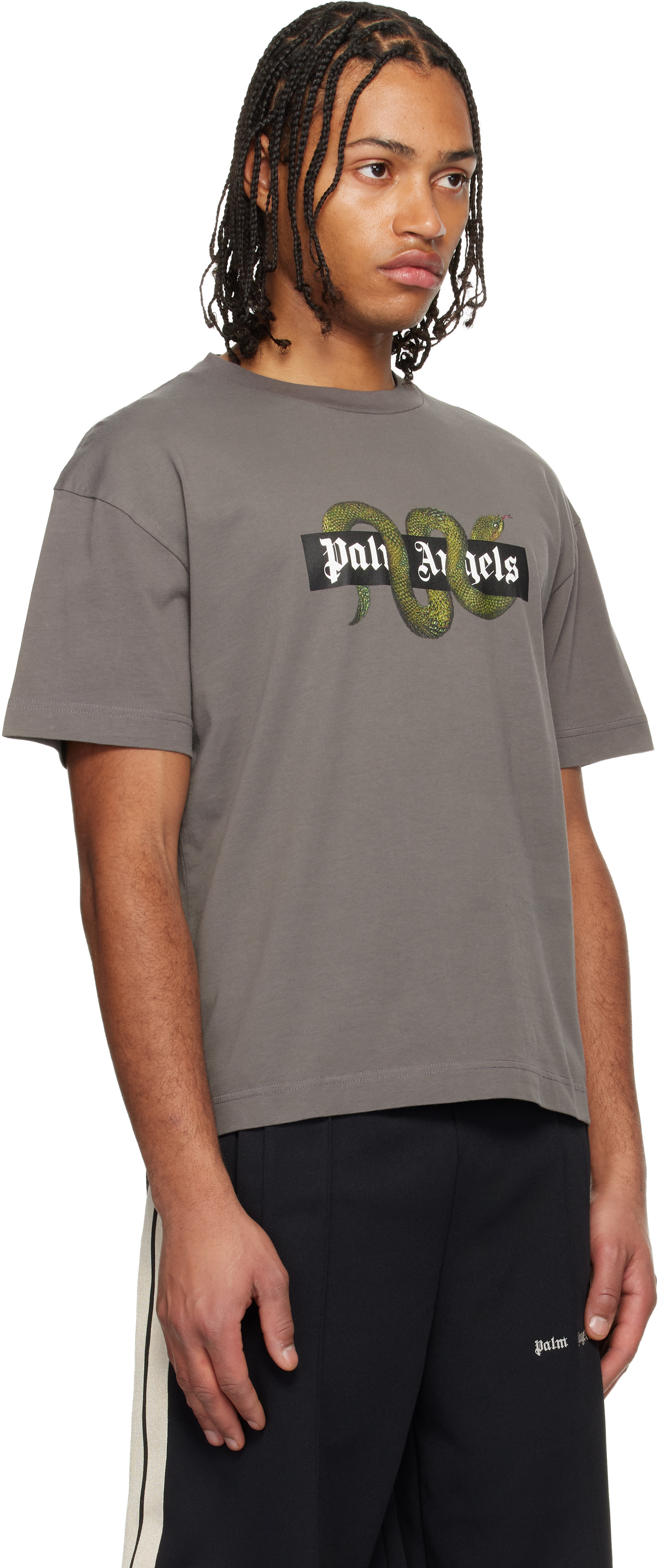 Palm Angels: グレー Snake Box ロゴ レギュラー Tシャツ | SSENSE 日本