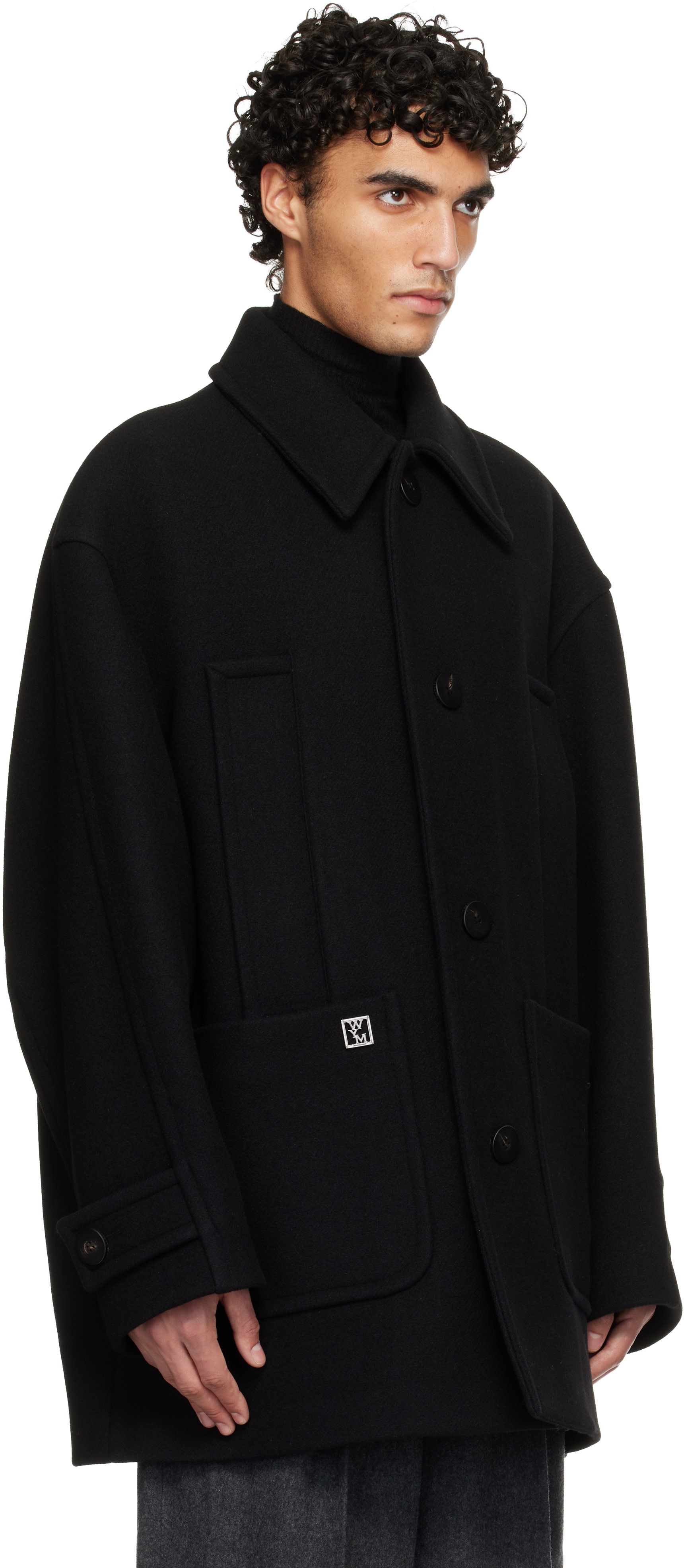 WOOYOUNGMI: Black Wool Blend Half Coat | SSENSE