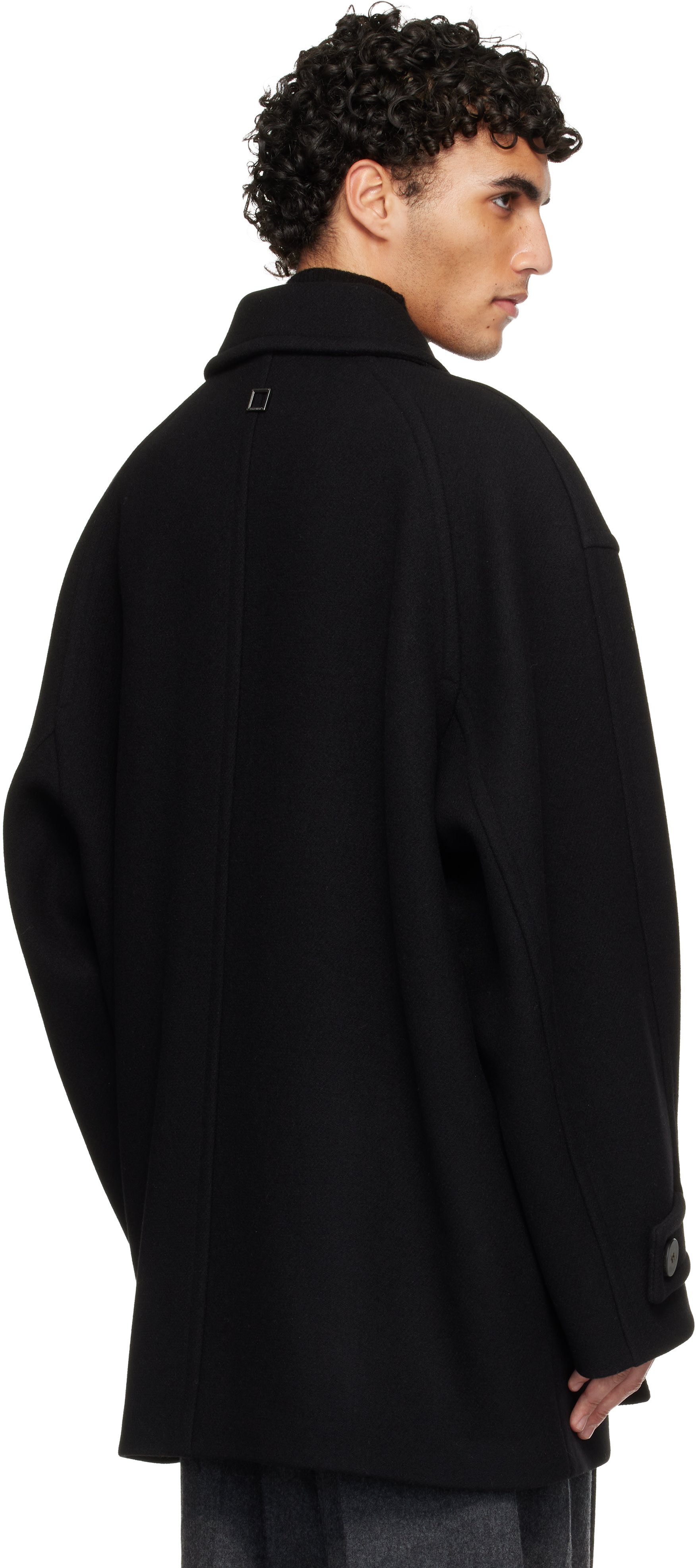 WOOYOUNGMI: Black Wool Blend Half Coat | SSENSE
