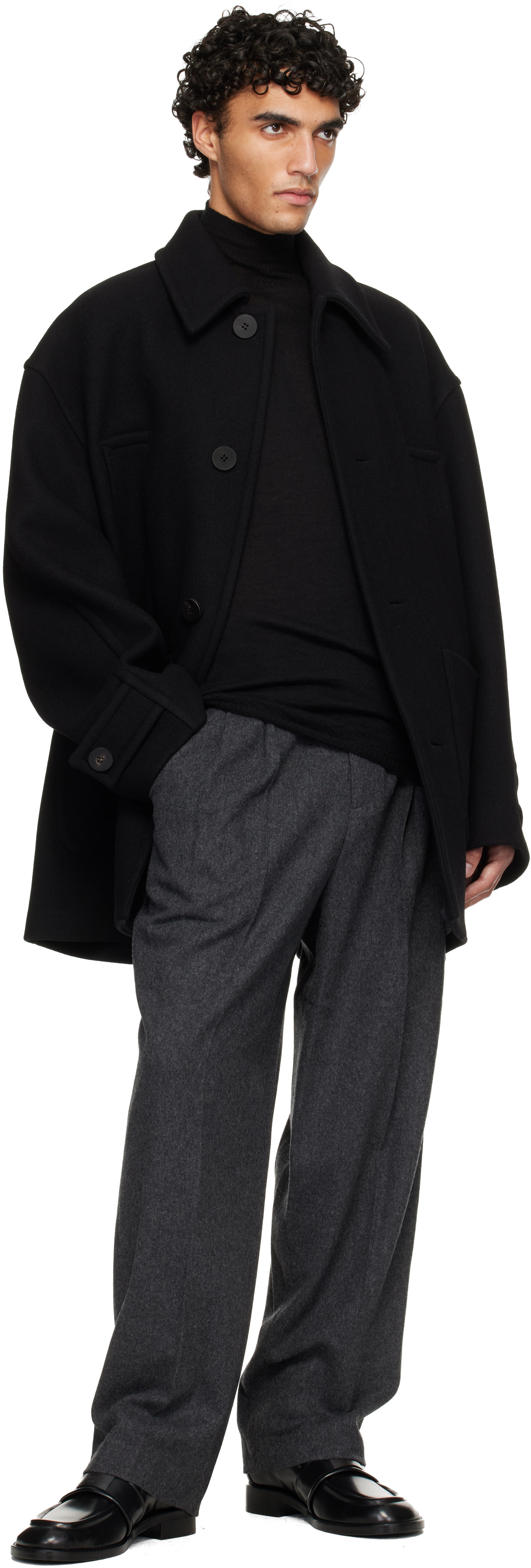 WOOYOUNGMI: Black Wool Blend Half Coat | SSENSE