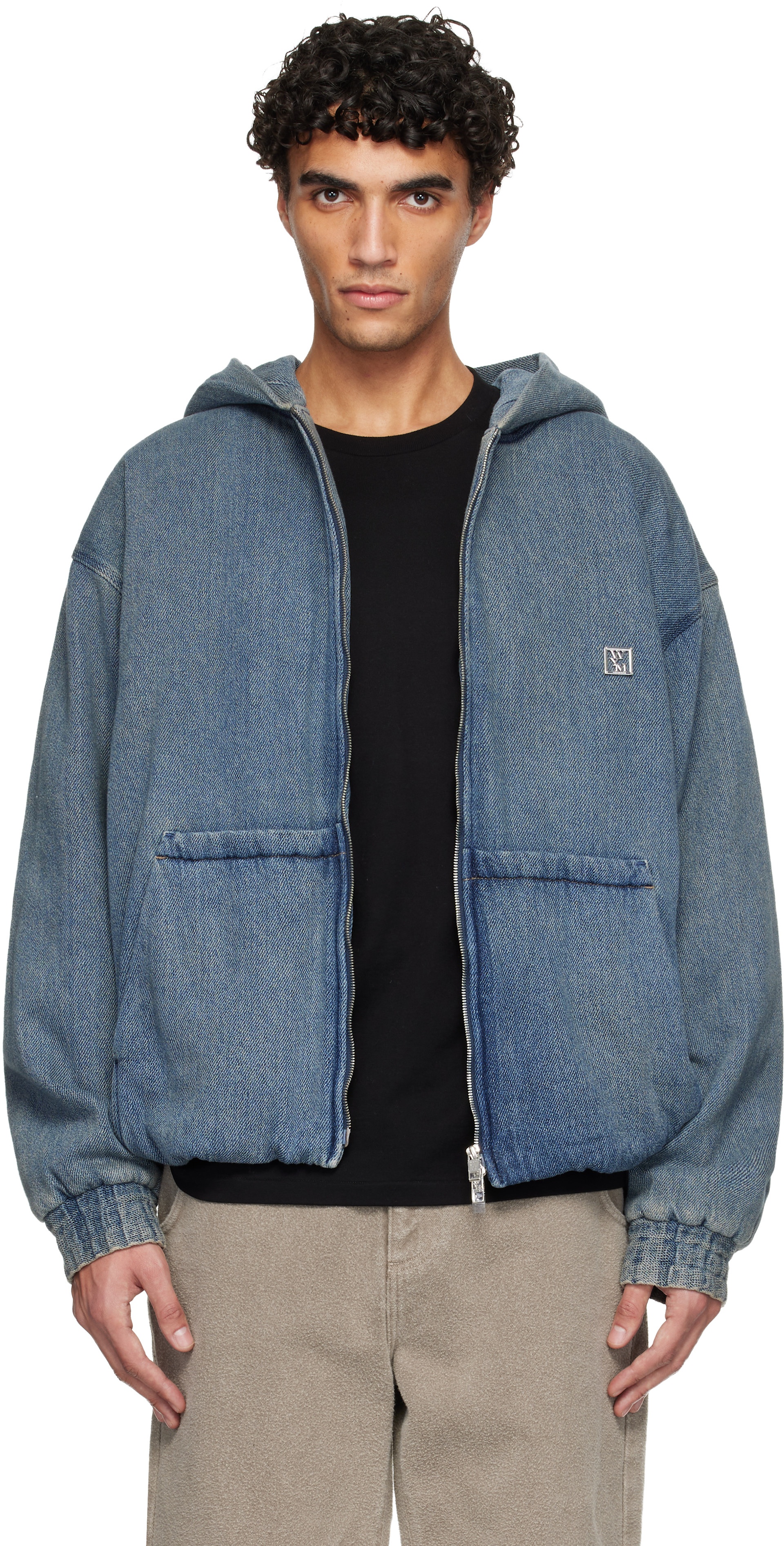 WOOYOUNGMI: Blue Hooded Denim Jacket | SSENSE