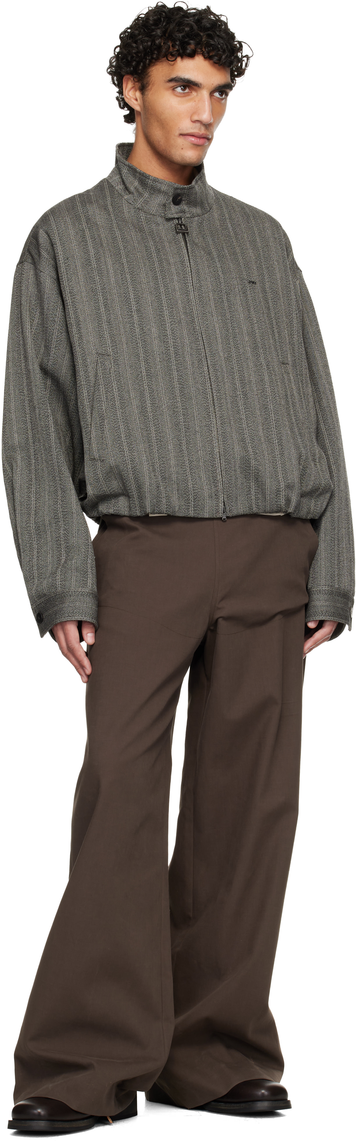 WOOYOUNGMI: Gray High-Neck Banded Wool Jacket | SSENSE