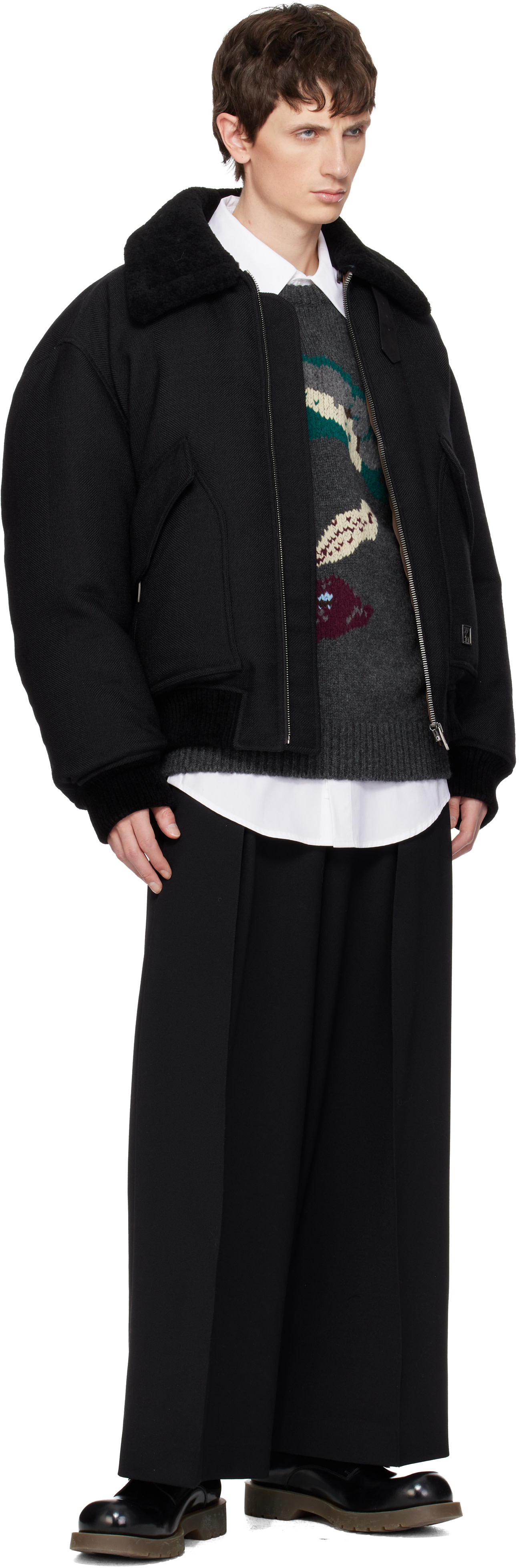 WOOYOUNGMI: Black Two Tuck Wide Trousers | SSENSE