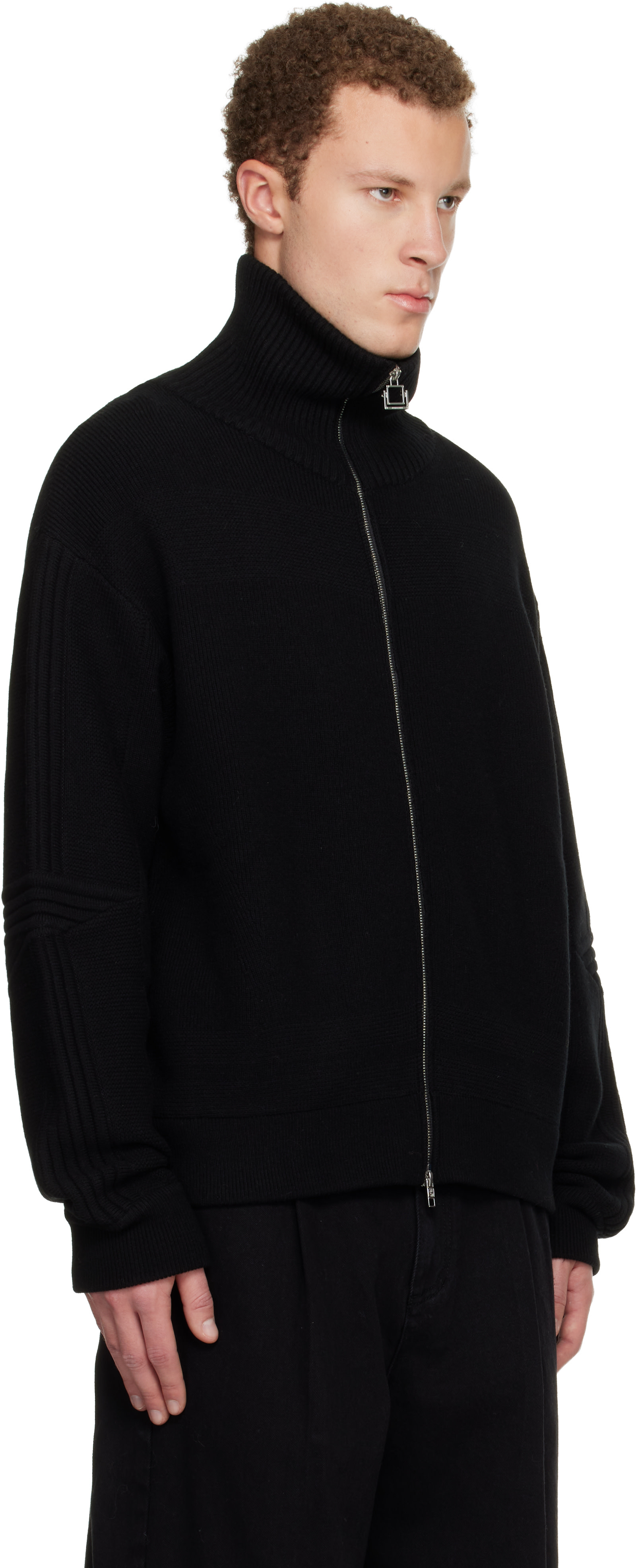 WOOYOUNGMI: Black High-Neck Zip-Up Sweater | SSENSE