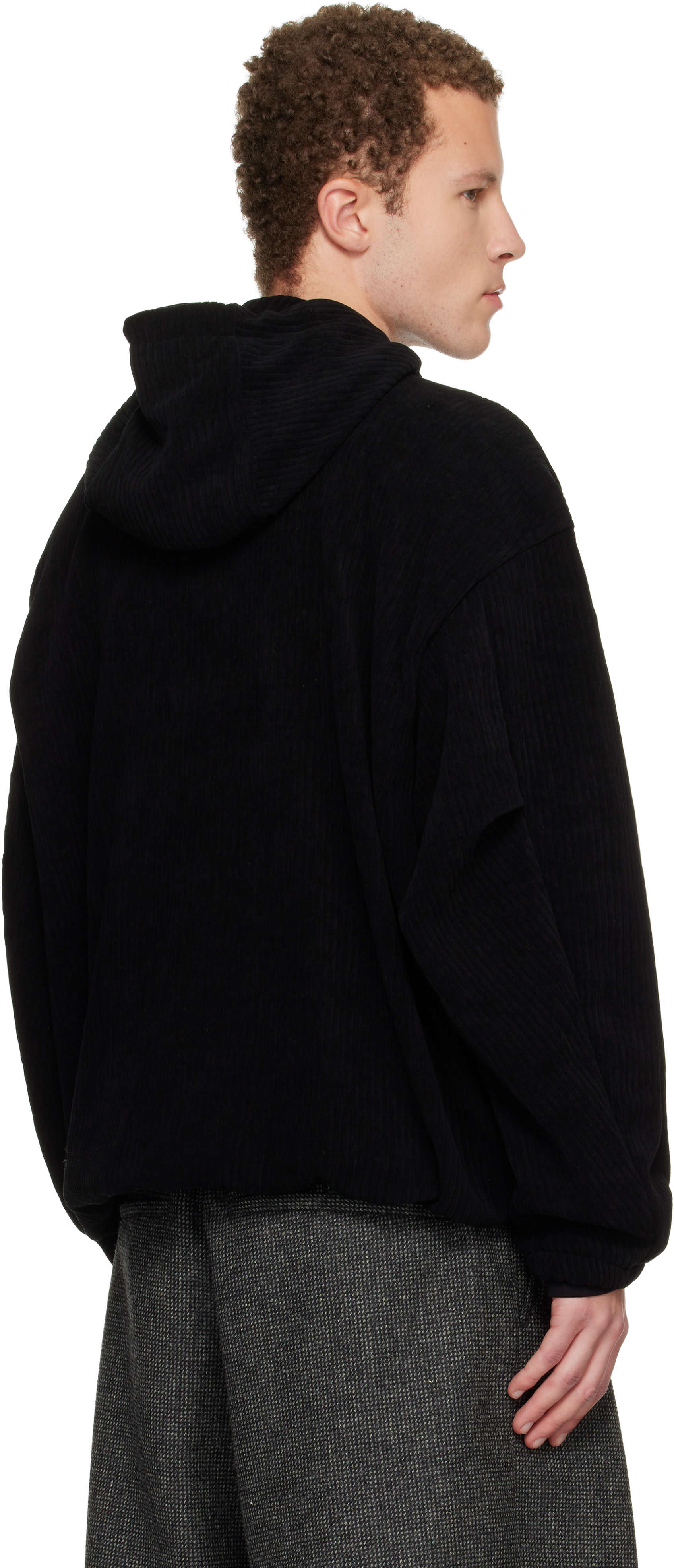 WOOYOUNGMI: Black Ribbed Hoodie | SSENSE Canada