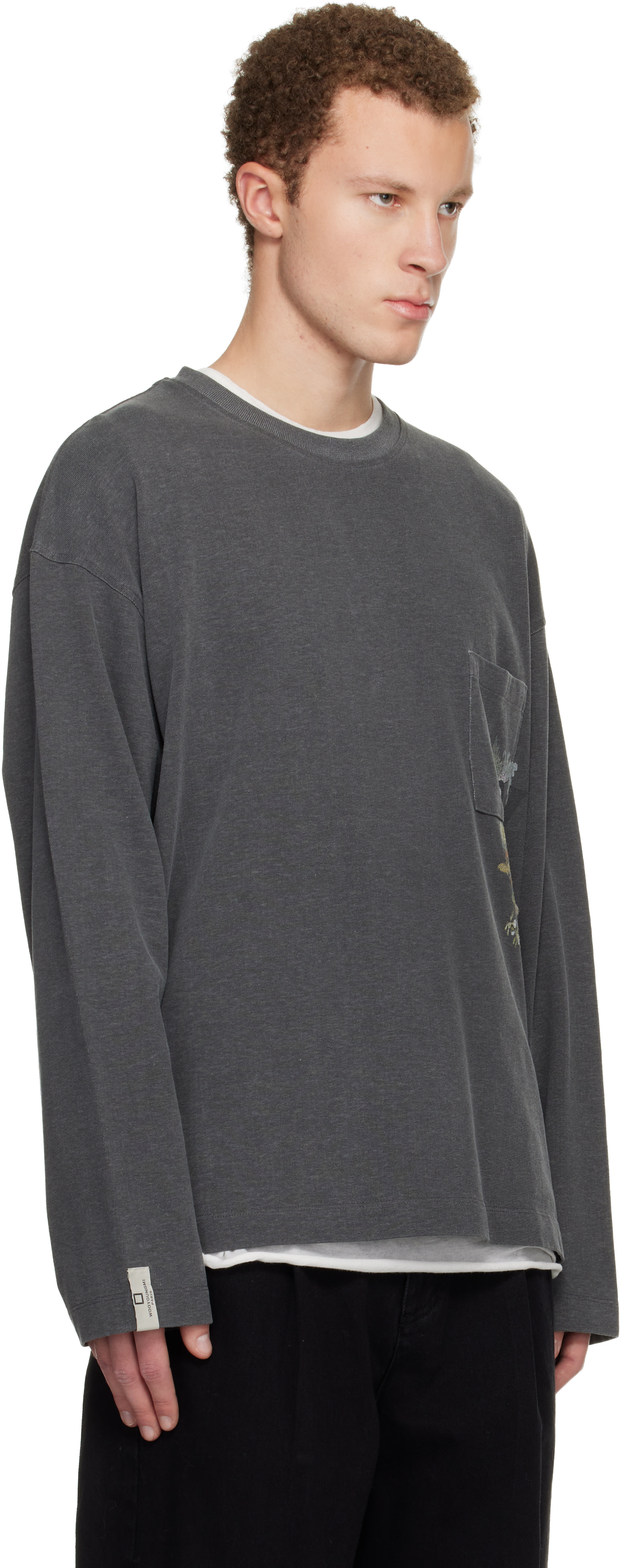 WOOYOUNGMI: Gray Minhwa Logo Long Sleeve T-shirt | SSENSE