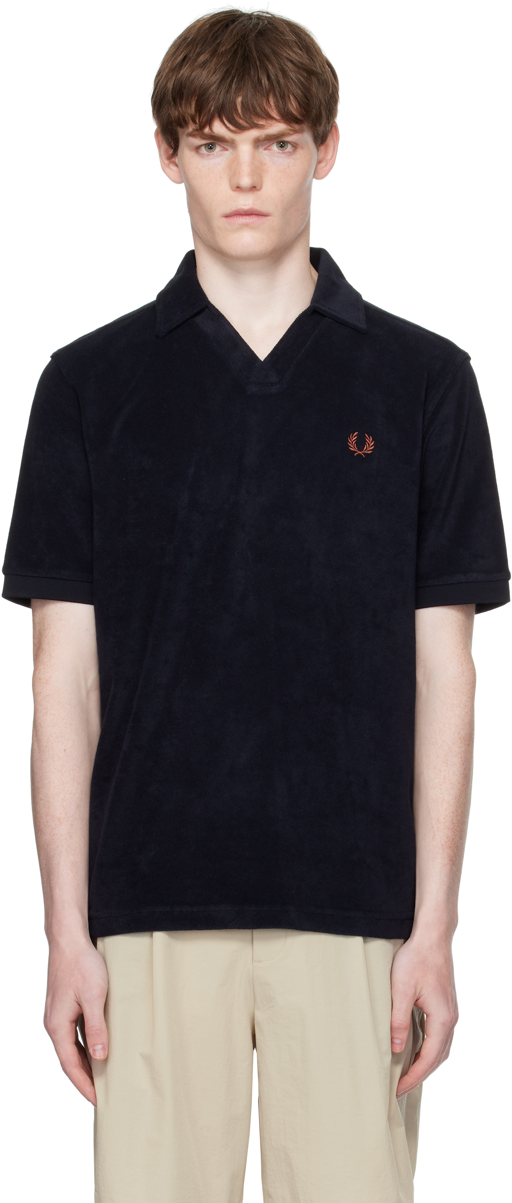 Fred Perry - 네이비 오픈 칼라 타월링 폴로 셔츠