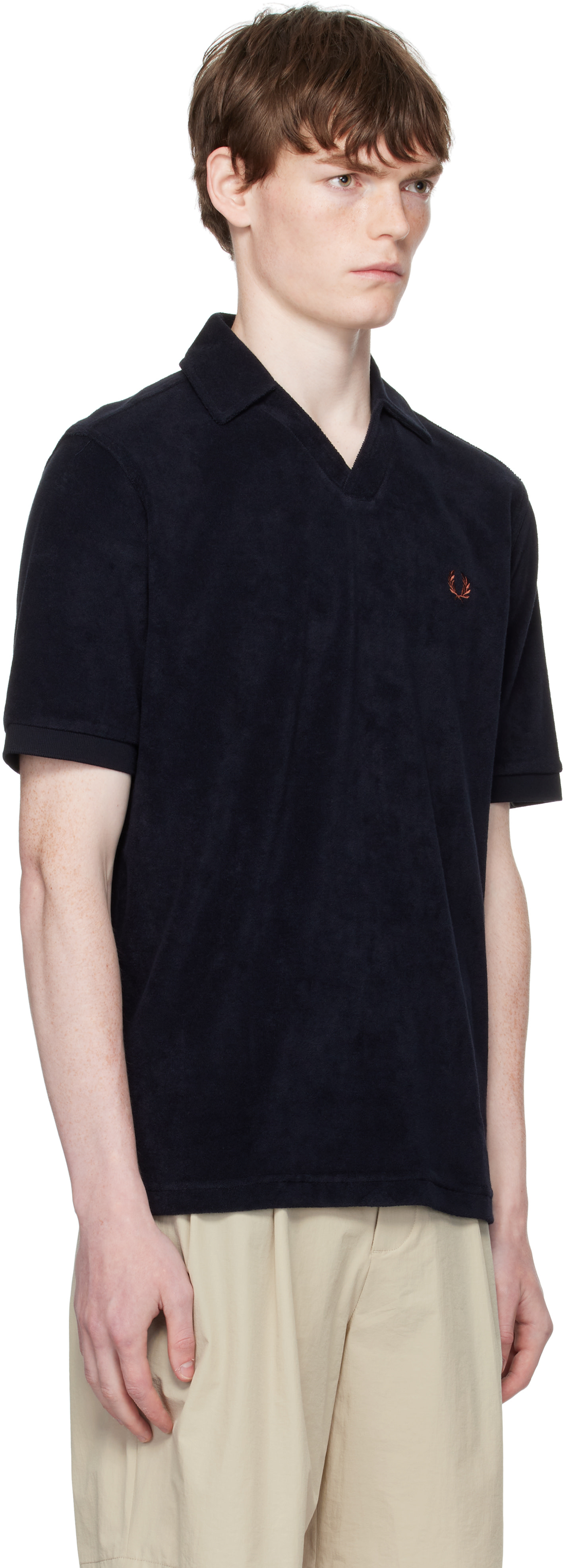 Fred Perry - 네이비 오픈 칼라 타월링 폴로 셔츠