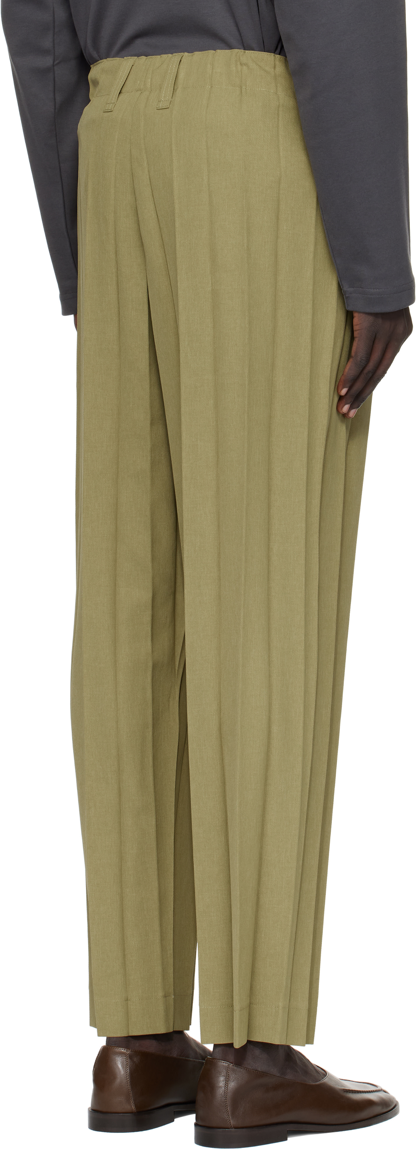 HOMME PLISSÉ ISSEY MIYAKE: Khaki Edge Ensemble Trousers | SSENSE