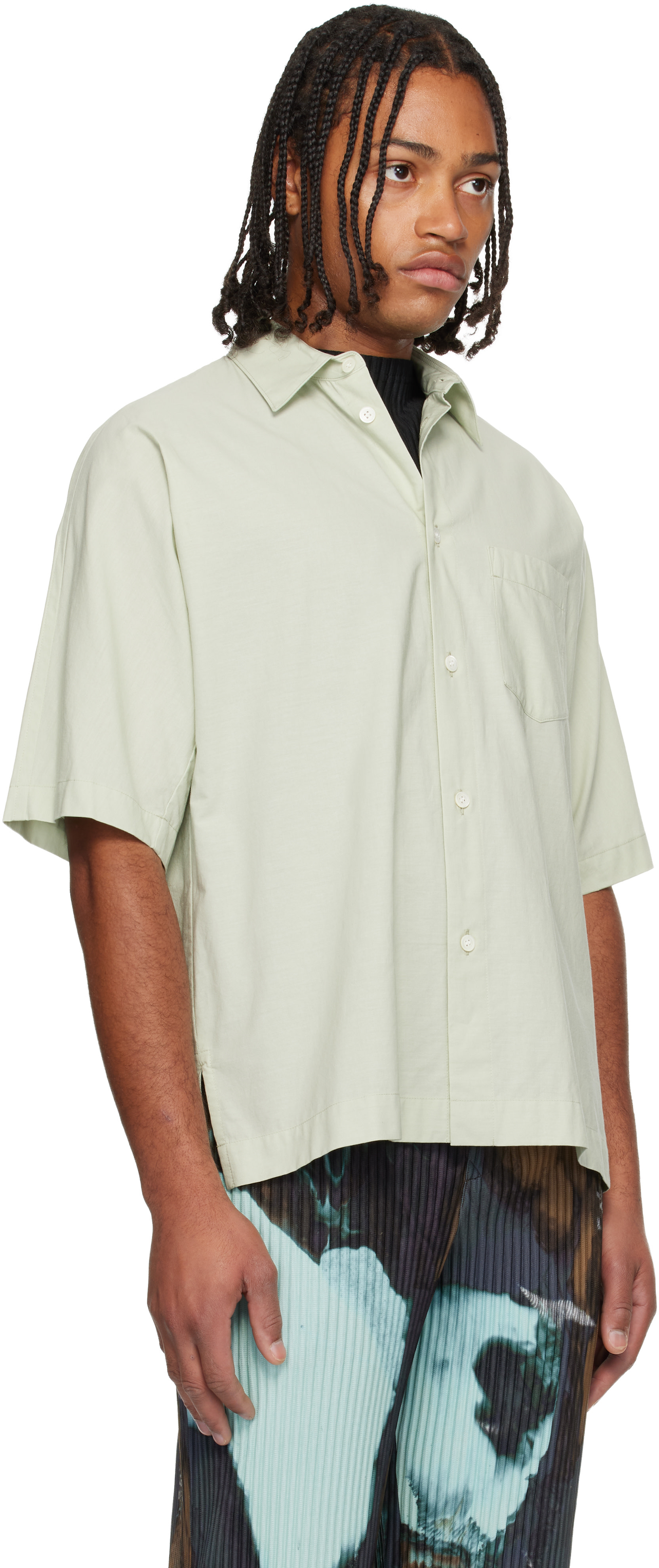 HOMME PLISSÉ ISSEY MIYAKE: Green Streamline Shirt | SSENSE