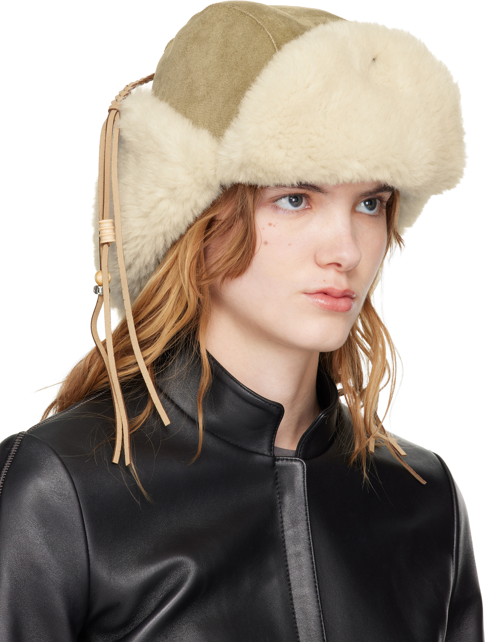 OPEN YY: Tan Braided Faux-Shearling Trapper Hat | SSENSE Switzerland