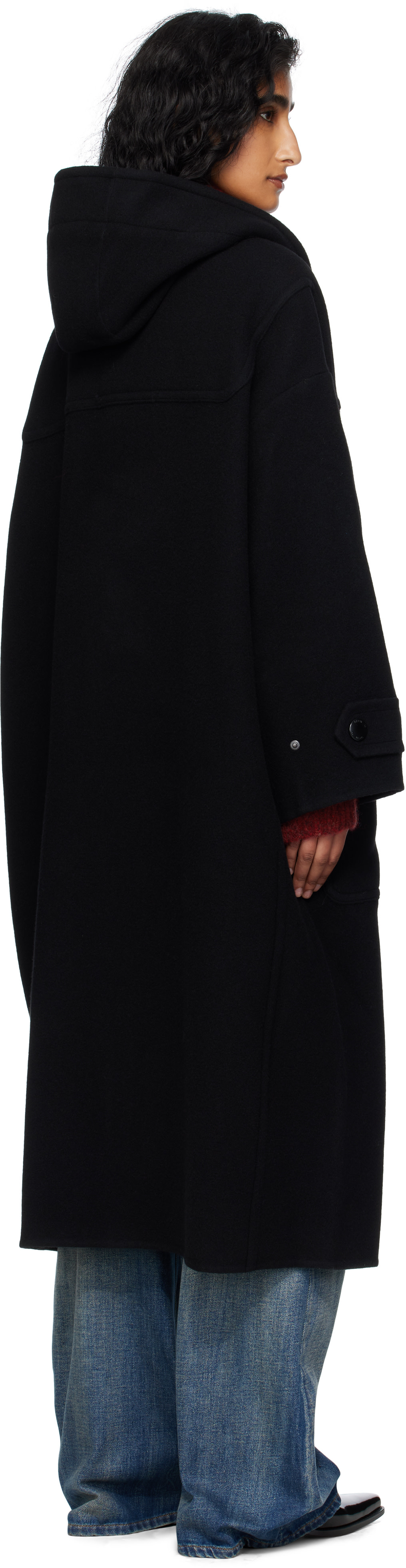 ジャケット・アウター 682 HYKE Wool Duffle Coat Hooded Black Wool Blend Leather Hodded Toggle Coat - Men Benjamin Wool Blend