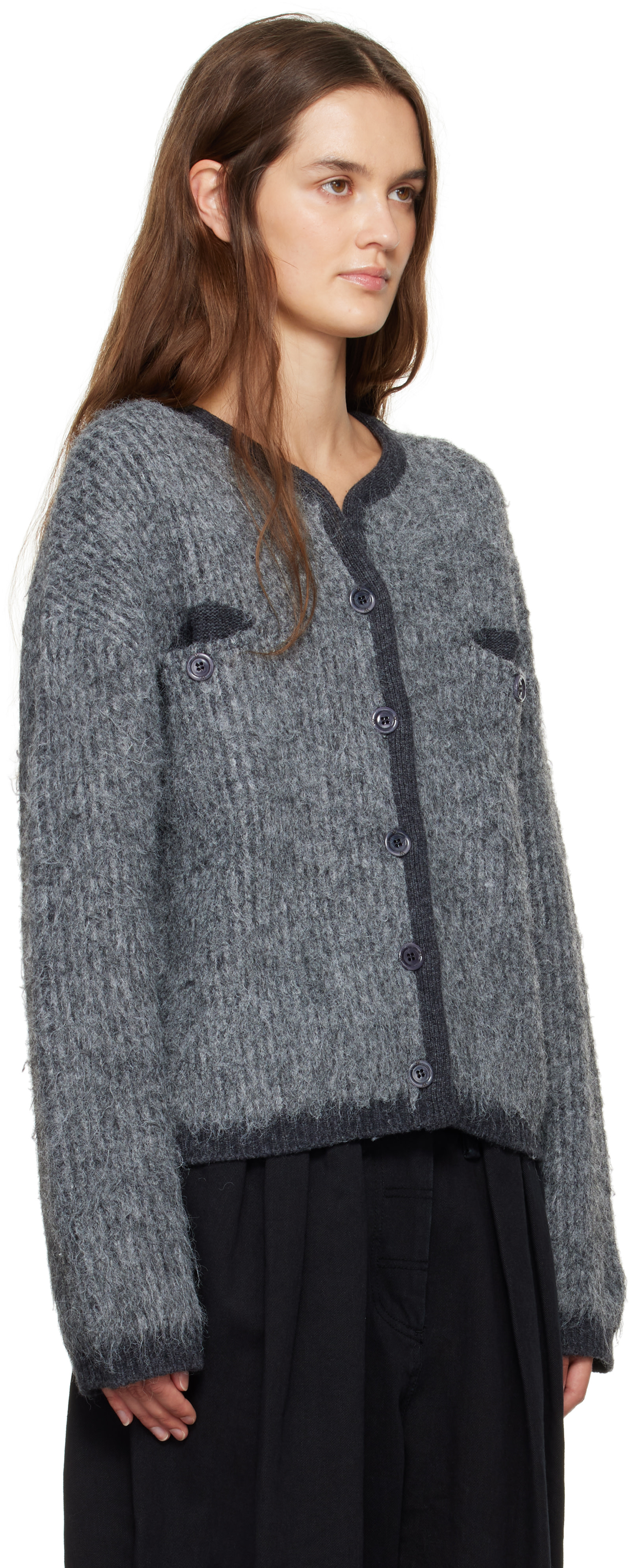 OPEN YY: Gray Shaggy Cardigan | SSENSE