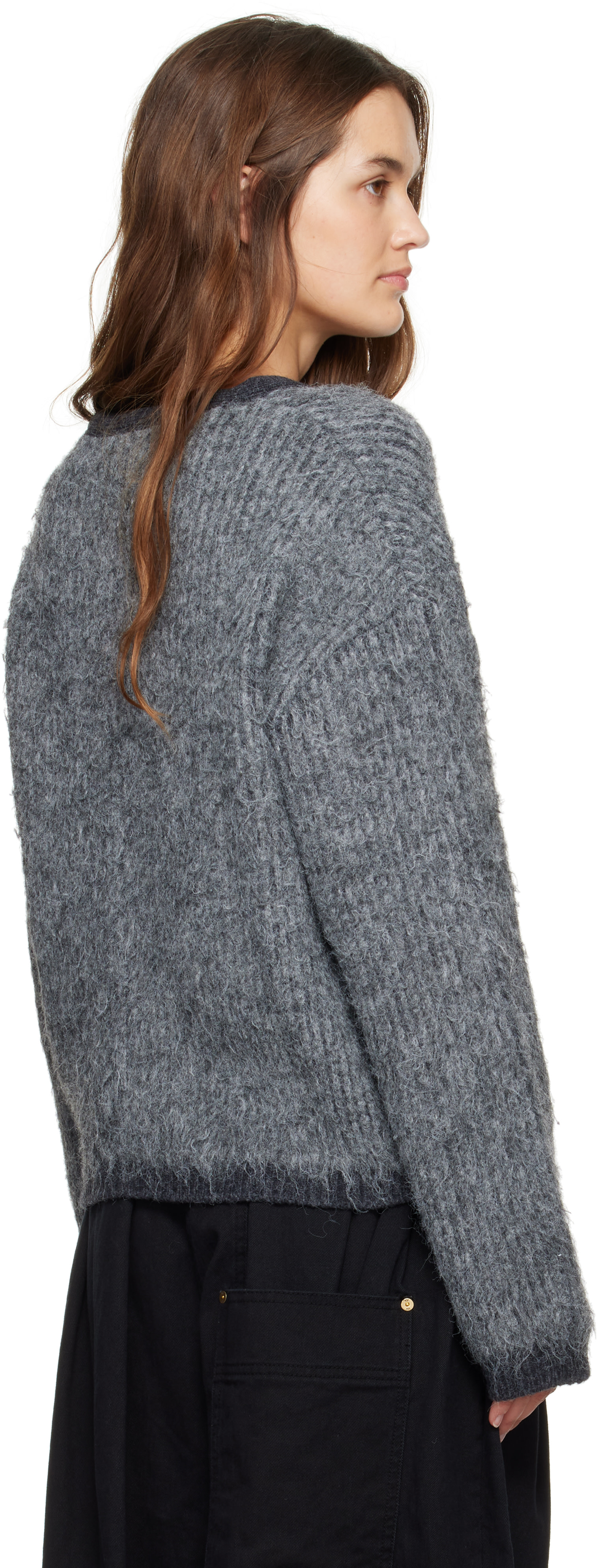OPEN YY: Gray Shaggy Cardigan | SSENSE