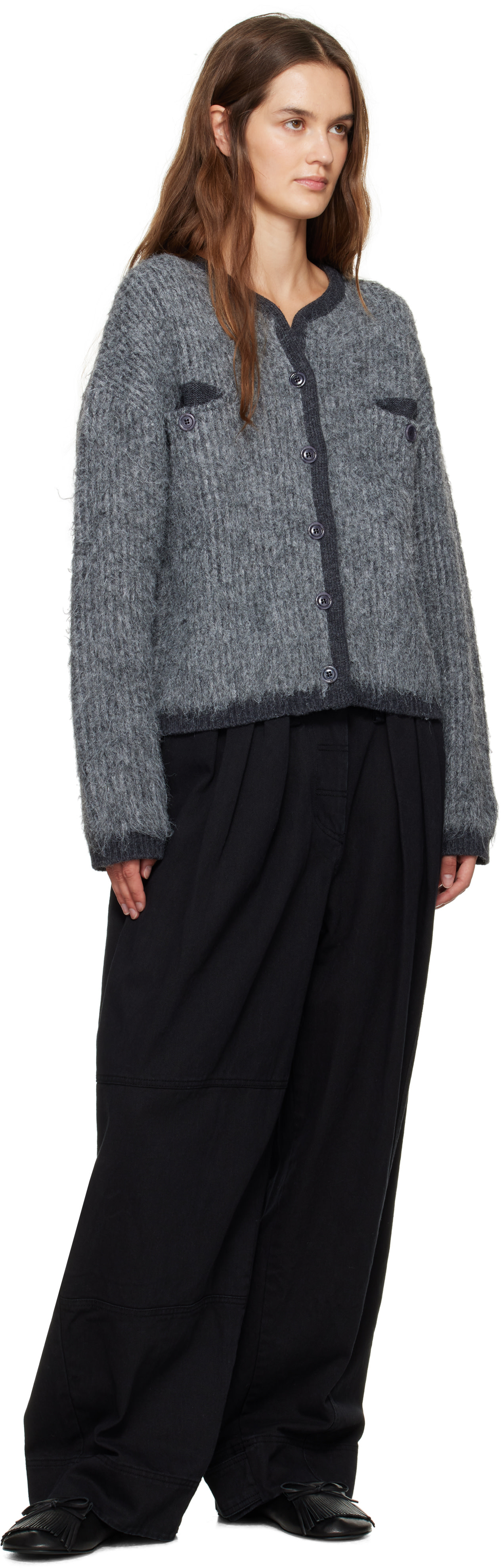 OPEN YY: Gray Shaggy Cardigan | SSENSE