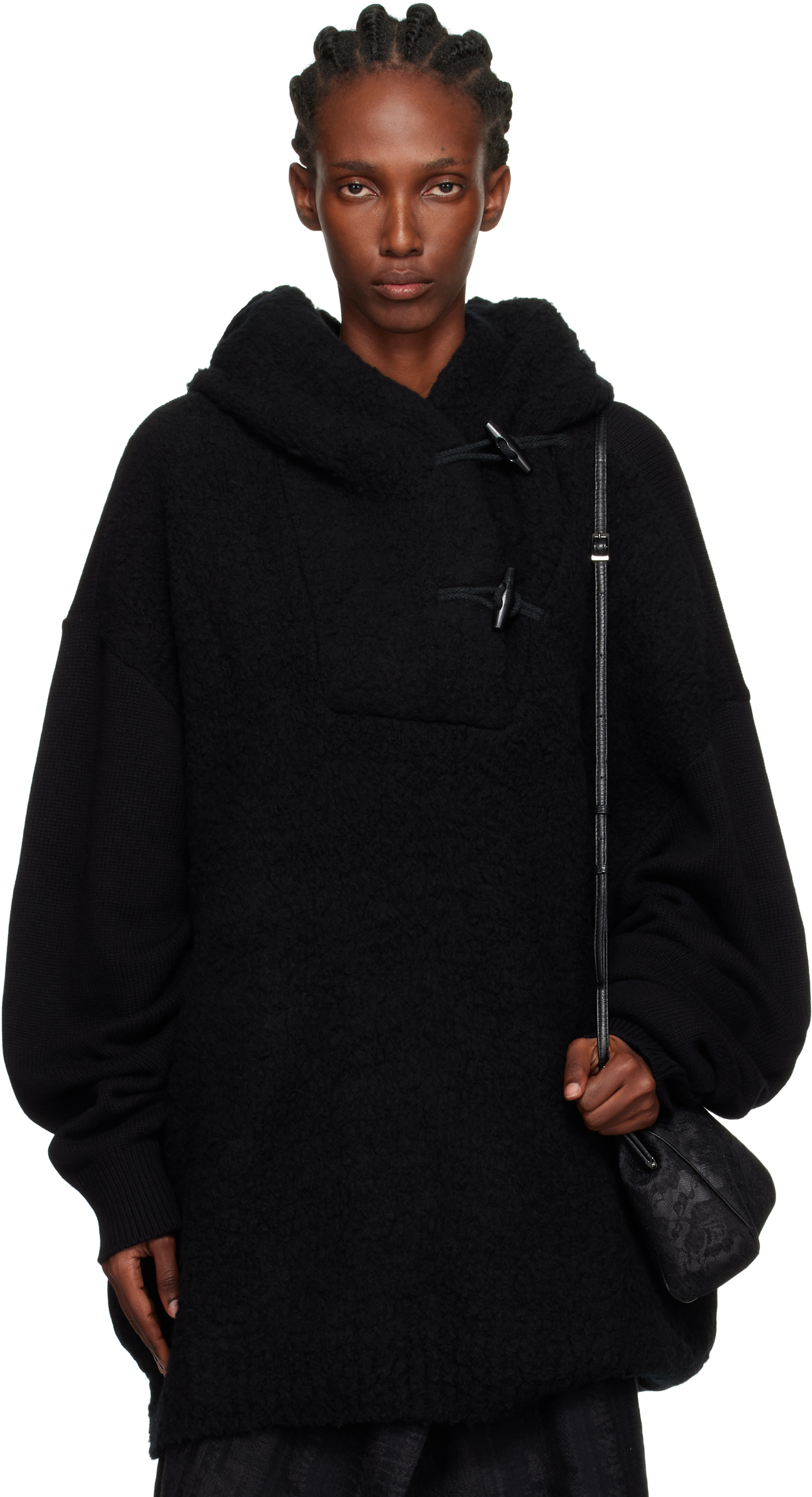 Y's - Pull à capuche noir à autobloqueurs